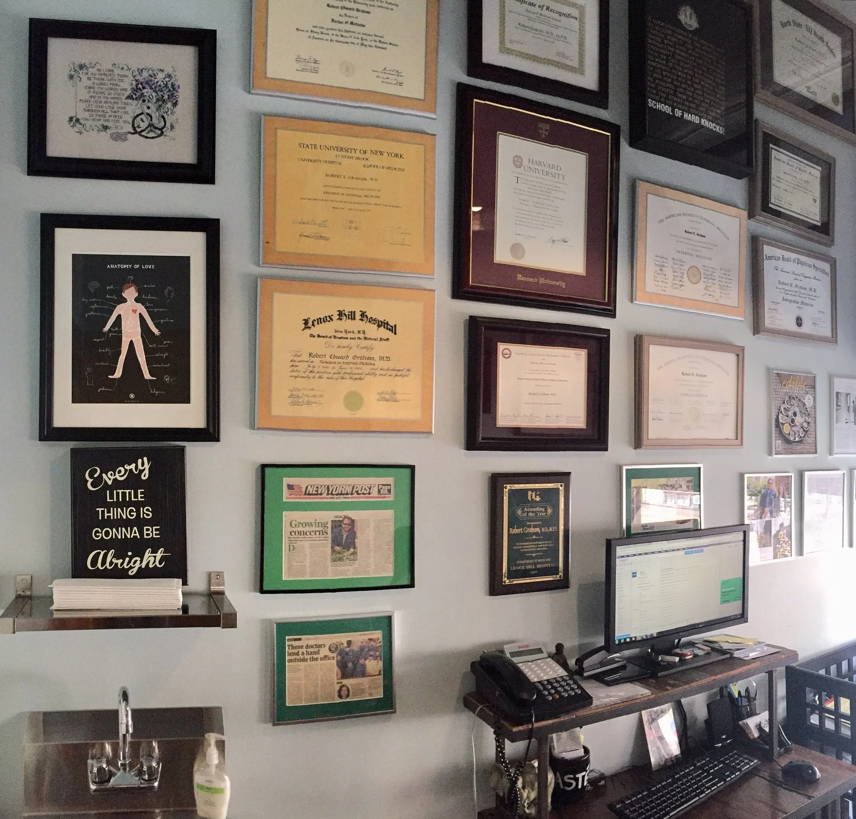 Dr. Graham's office at Physio Logic in Brooklyn Heights. Notice the "Anatomy of Love" diagram, picked out by Julie, on the left.