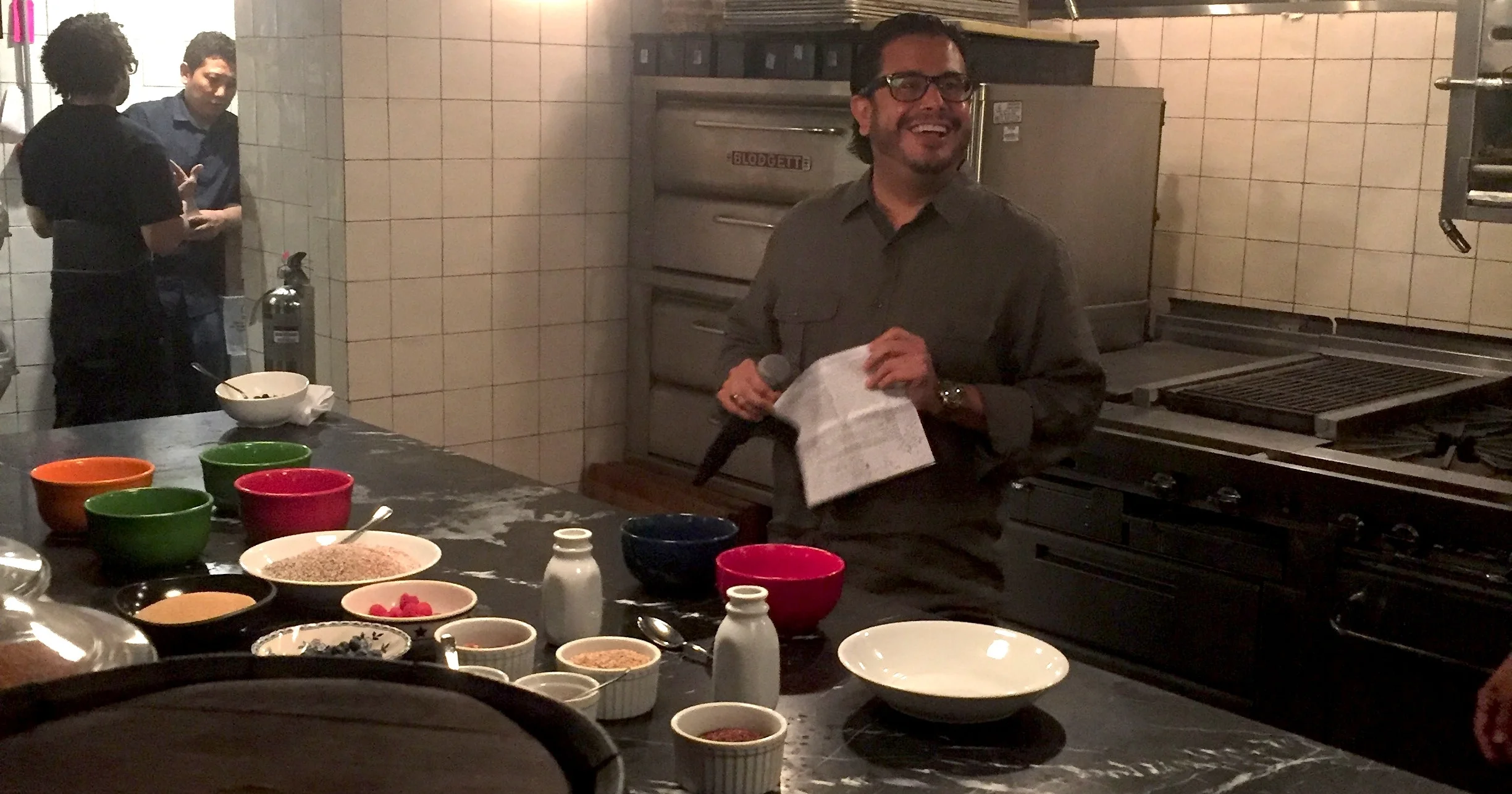 The expression of a Doctor in a healthy kitchen.