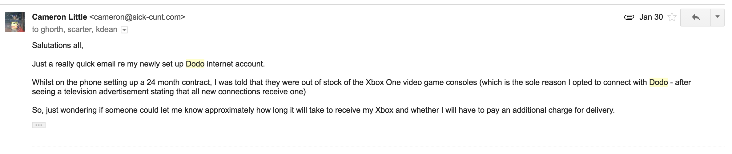 CEO of Sunbeam Australia receives a rather pleasant email.