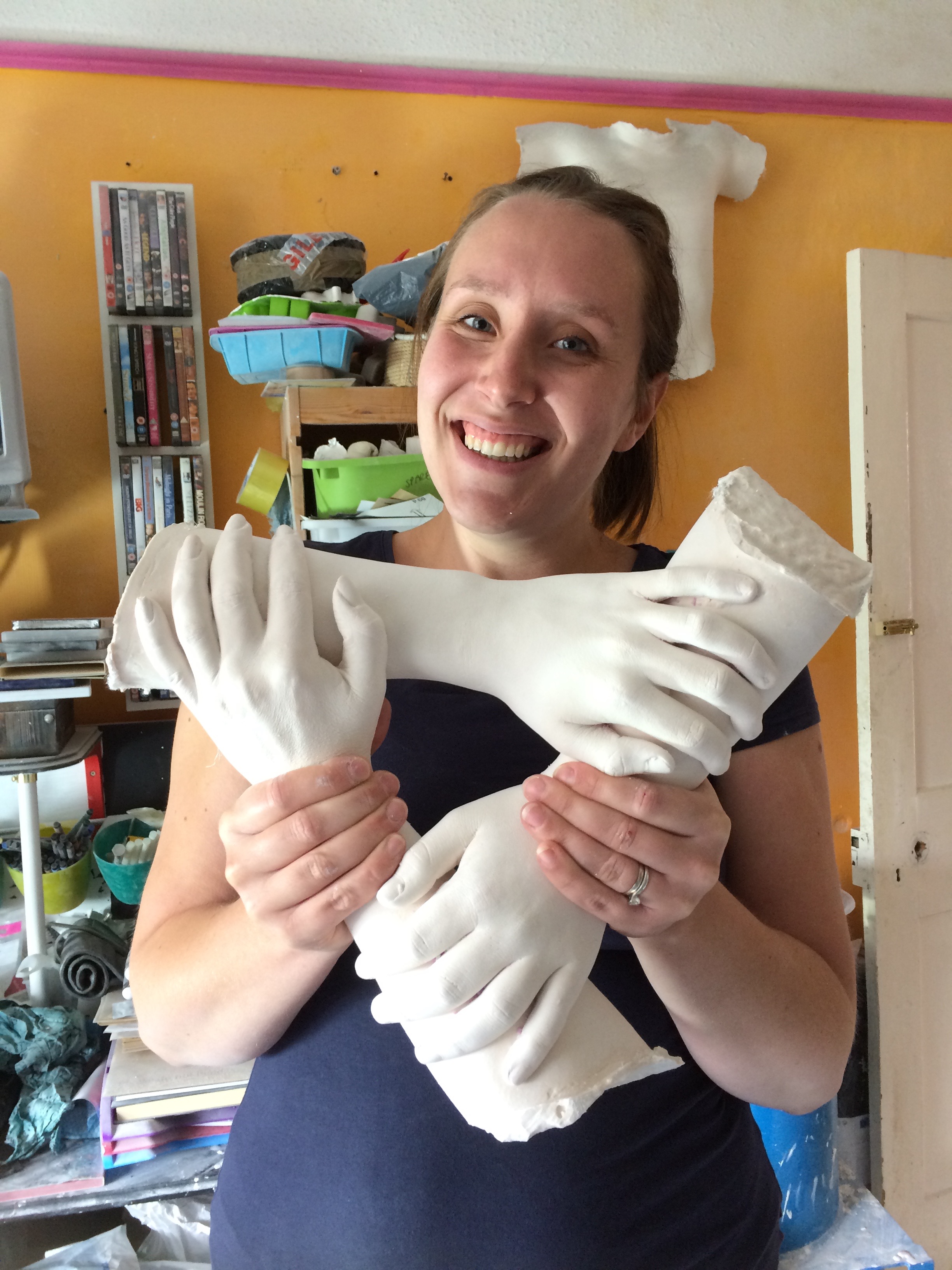 Student Vicki Davies with her first wreath casting, just out of the mould in our workshop. 