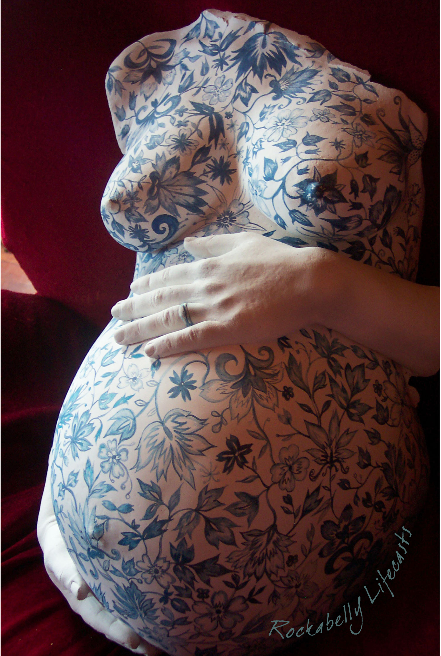 Hand painted pregnant belly cast by Rockabelly Lifecasts