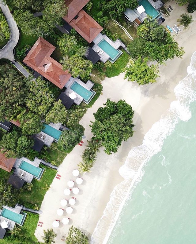 Aerial shot of our waterfront pool villa at the Ritz Cartlon Langkawki, Malaysia #theluxurylife