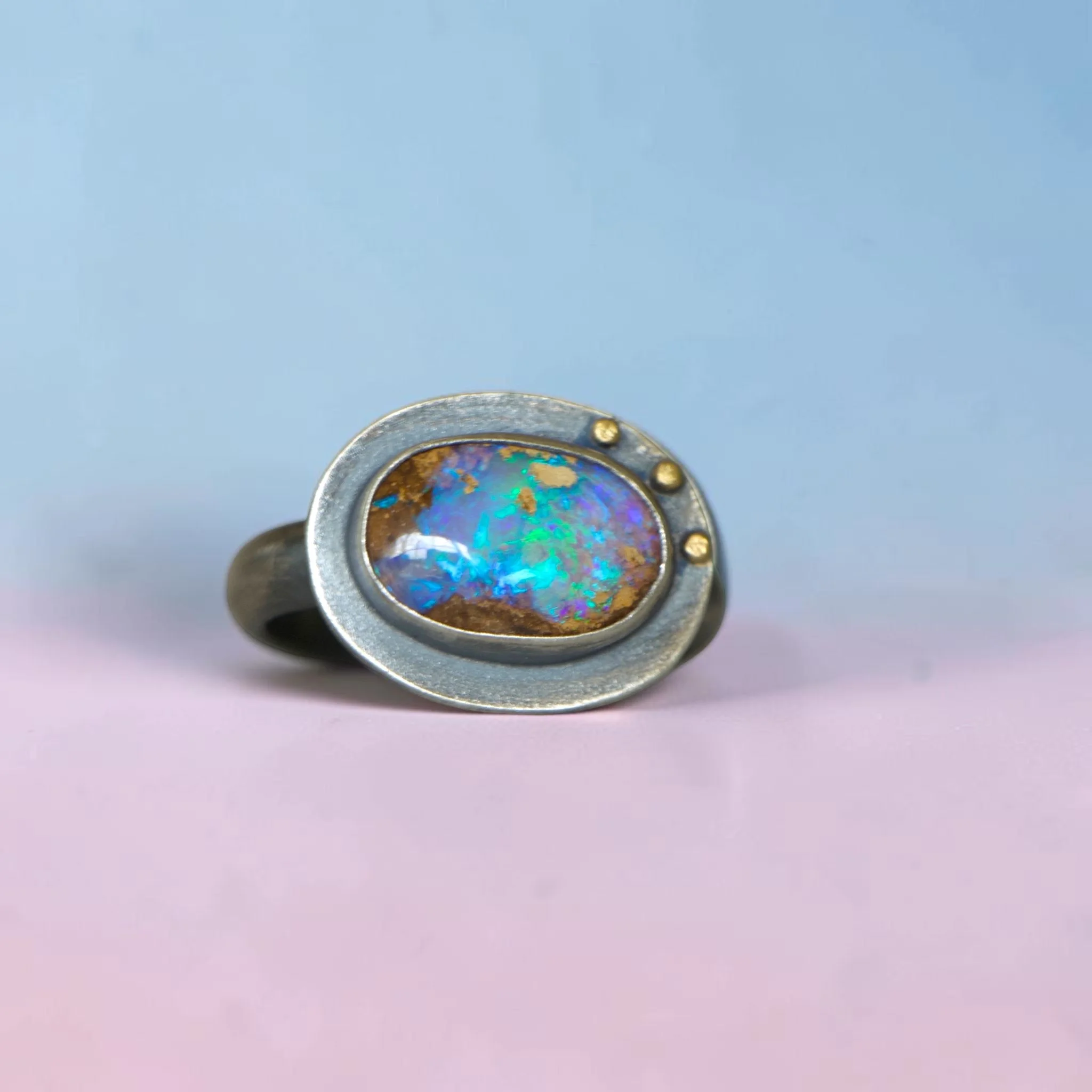 Pipe Opal Ring ~ Fine & Sterling Silver ~ 22k Gold ~ Size 7.75 - 8