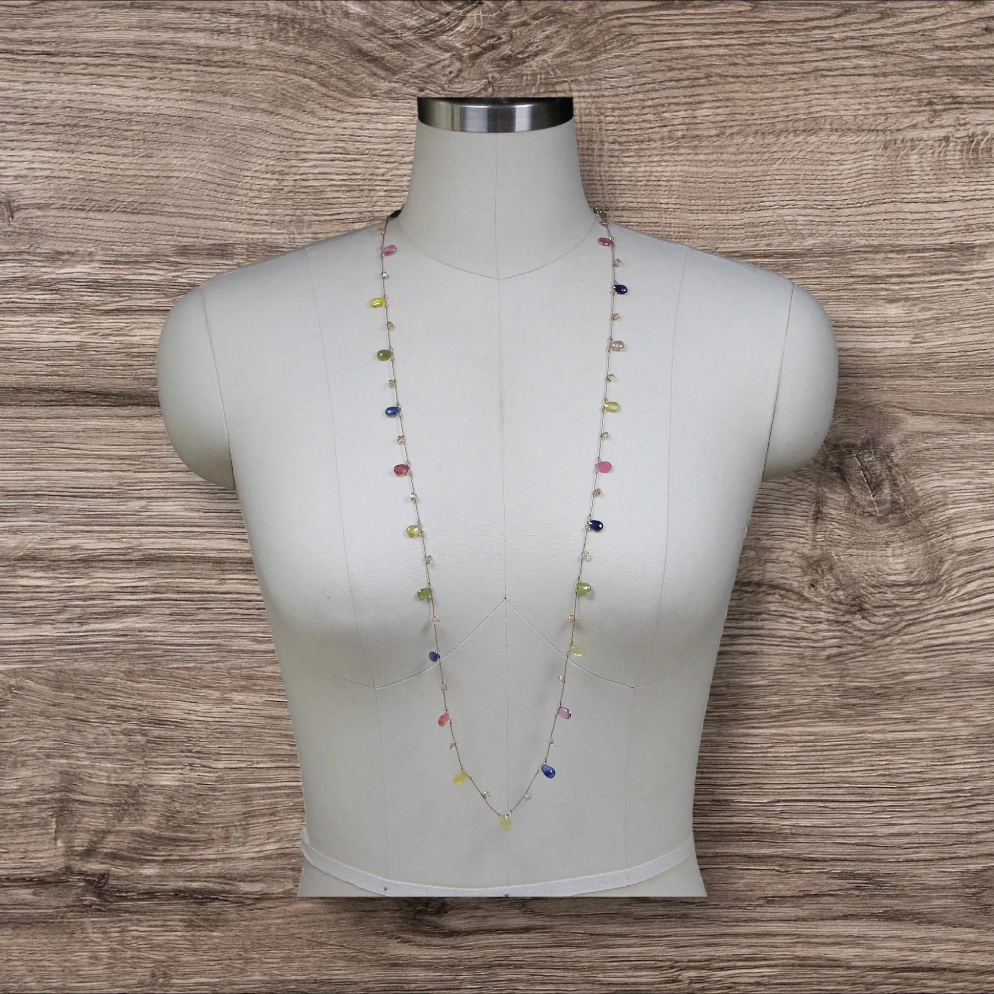 Long ~ Multi Color Sapphire ~ Pink ~ Blue ~ Yellow ~ Beige Silk