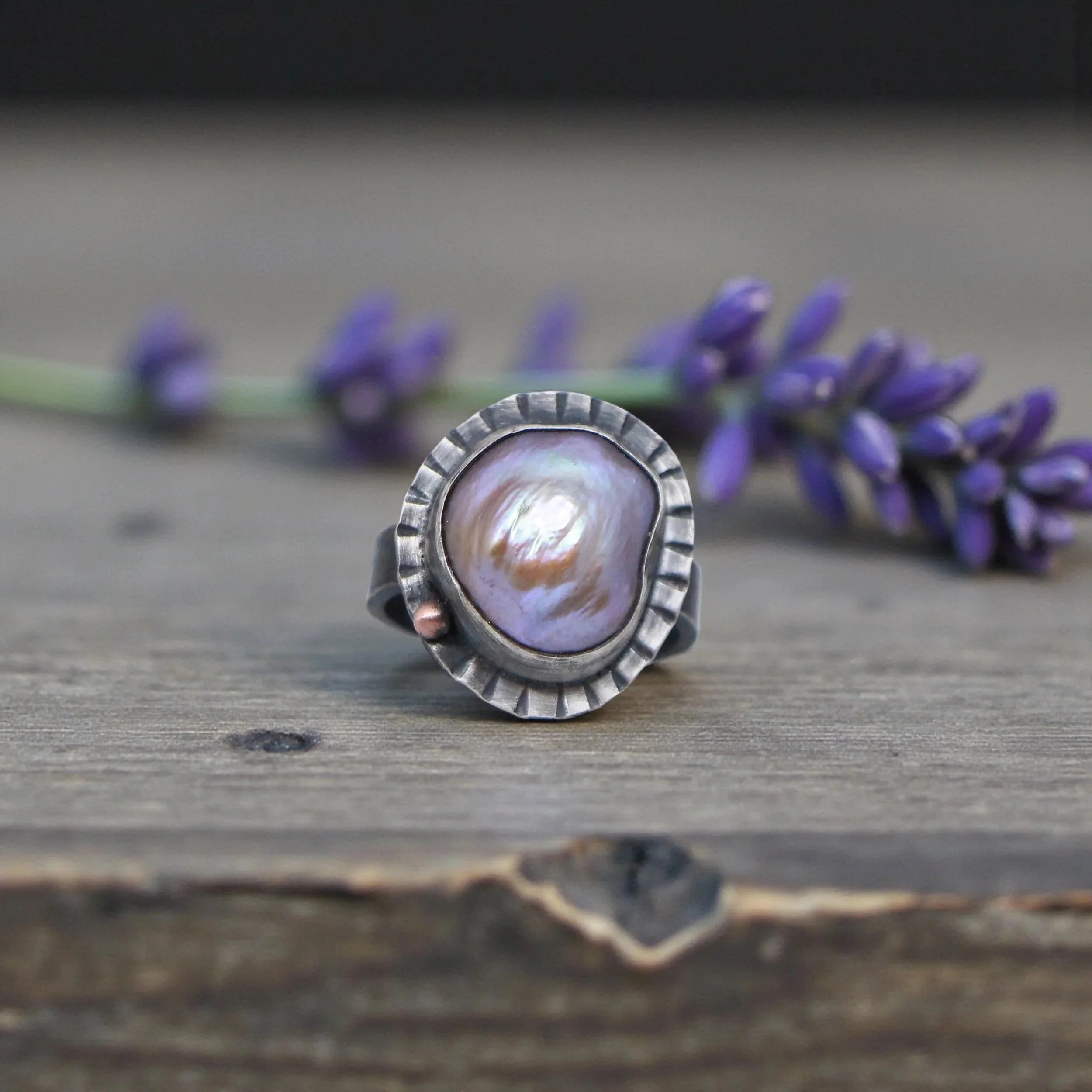 Pink Baroque Pearl Ring~ Fine & Sterling Silver ~ Copper ~ Lucky Size 8