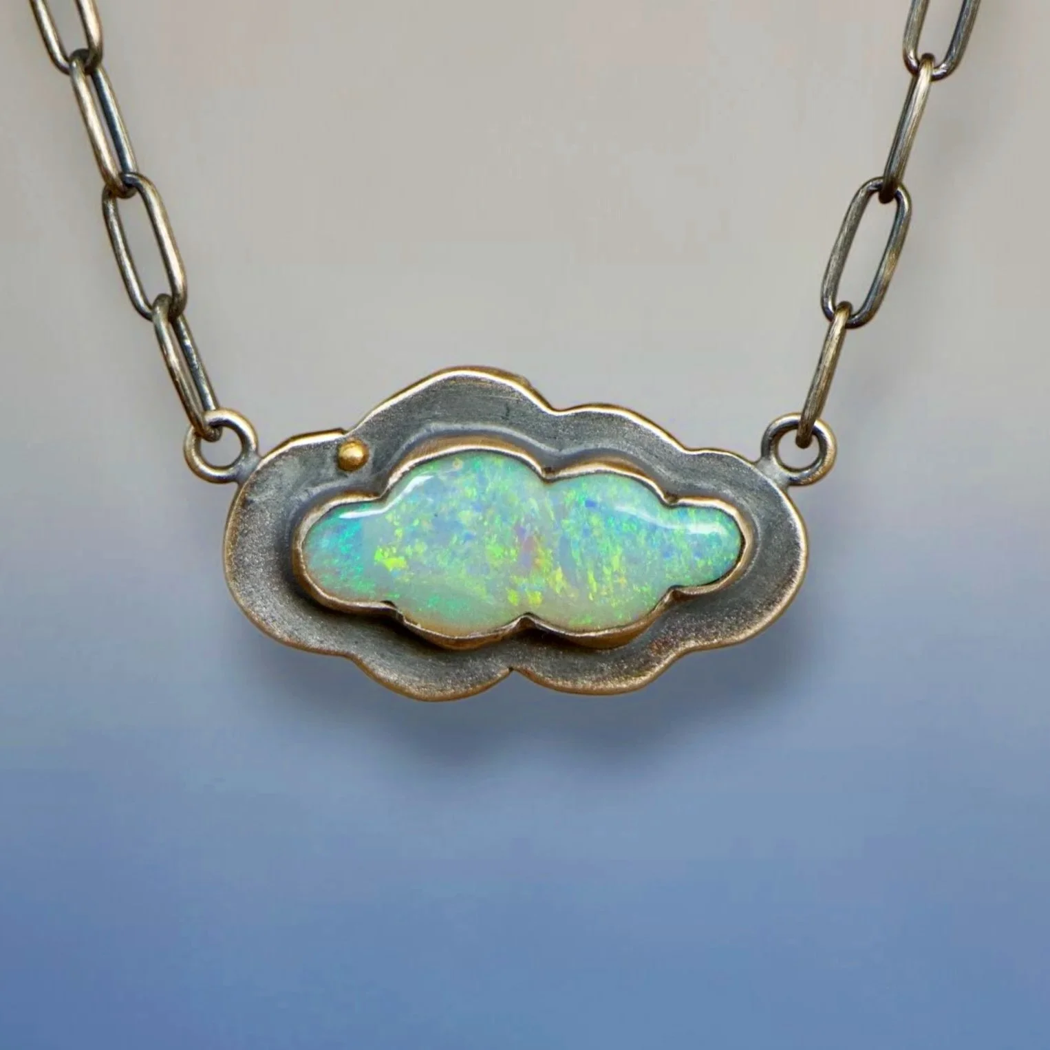 Cloud Opal Necklace ~ Fine & Sterling Silver ~ 22k Gold