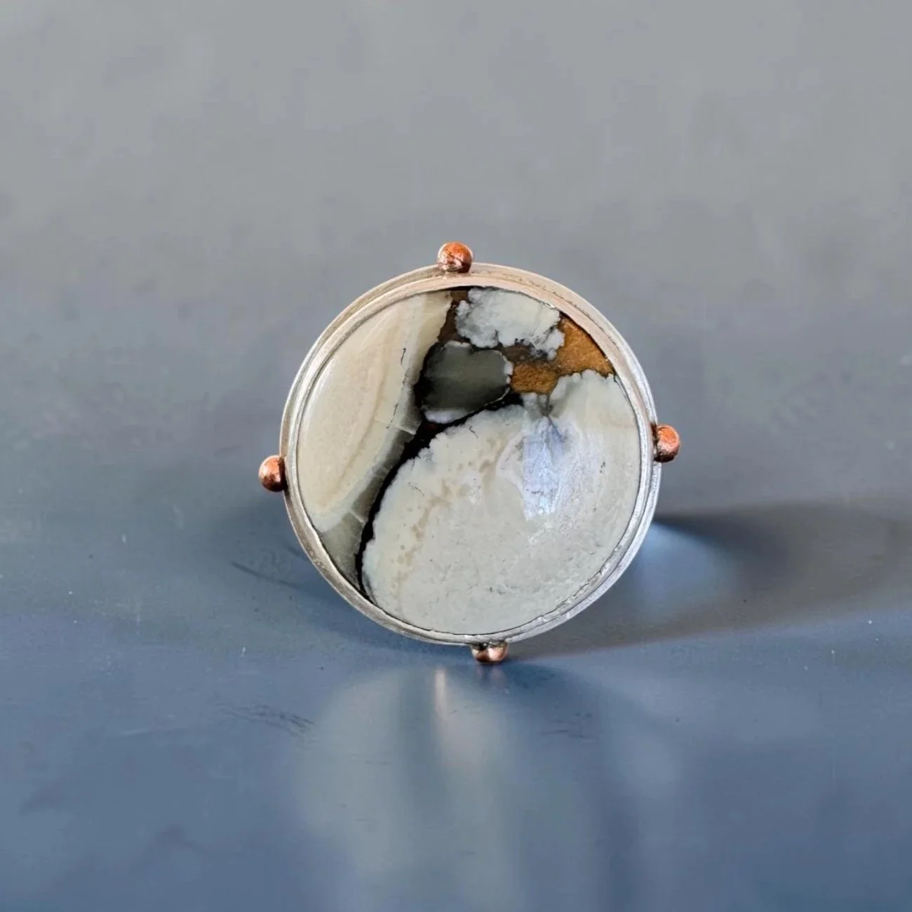 Luna Lacuna Dark Moon Turquoise Ring Fine Silver ~ Copper ~  Size 9