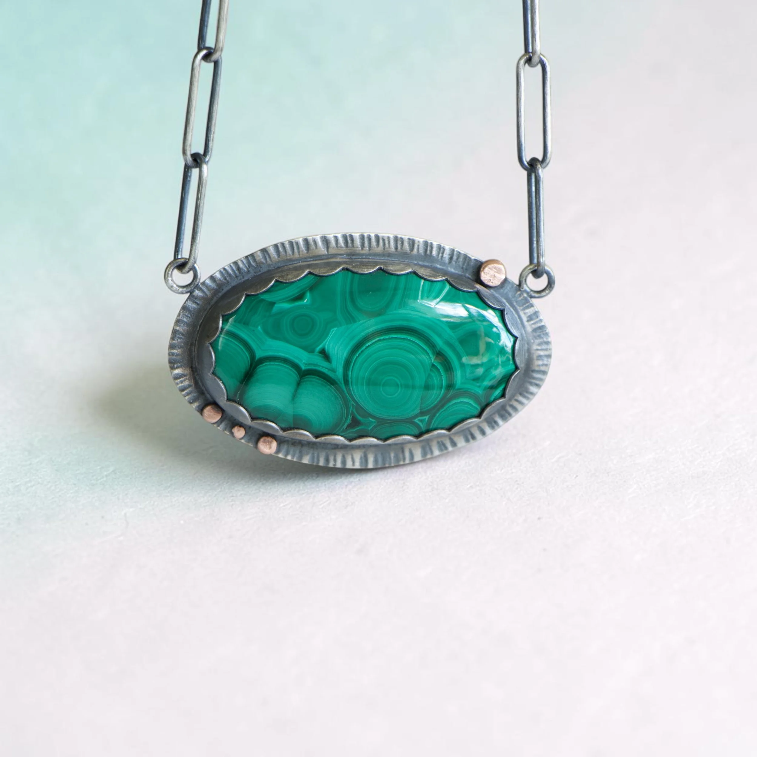 Malachite Necklace ~ Fine & Sterling Silver ~ Copper