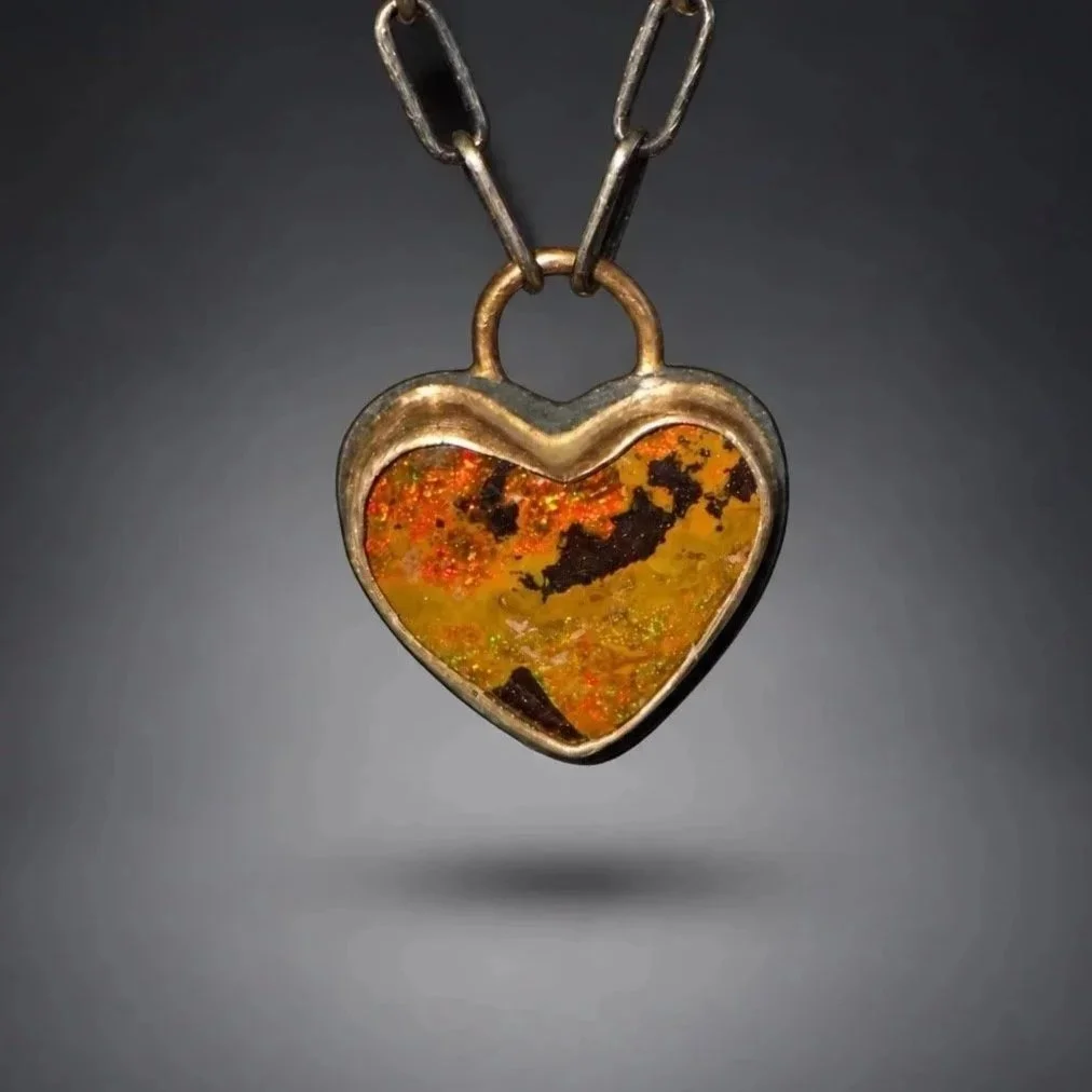 Fiery Heart Pipe Opal ~ Fine & Sterling Silver ~ 10k Gold
