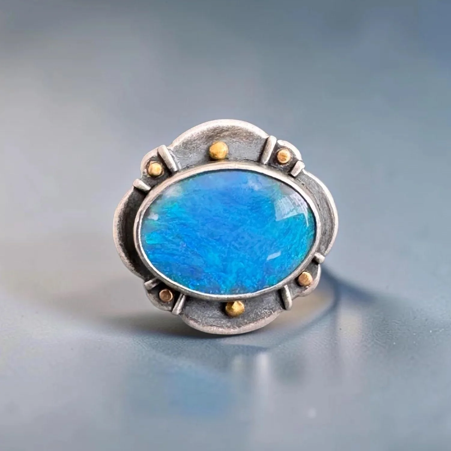 Blue Boulder Opal ~ 14k ~ 18k~ Sterling Silver Ring Lucky Size 5 - 5.5