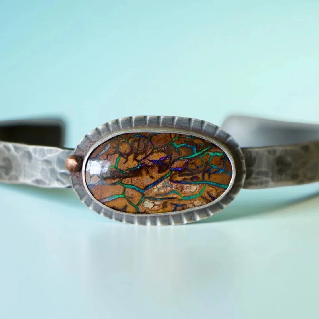 Koroit Boulder Opal Cuff Bracelet ~ Fine & Sterling Silver ~ Copper