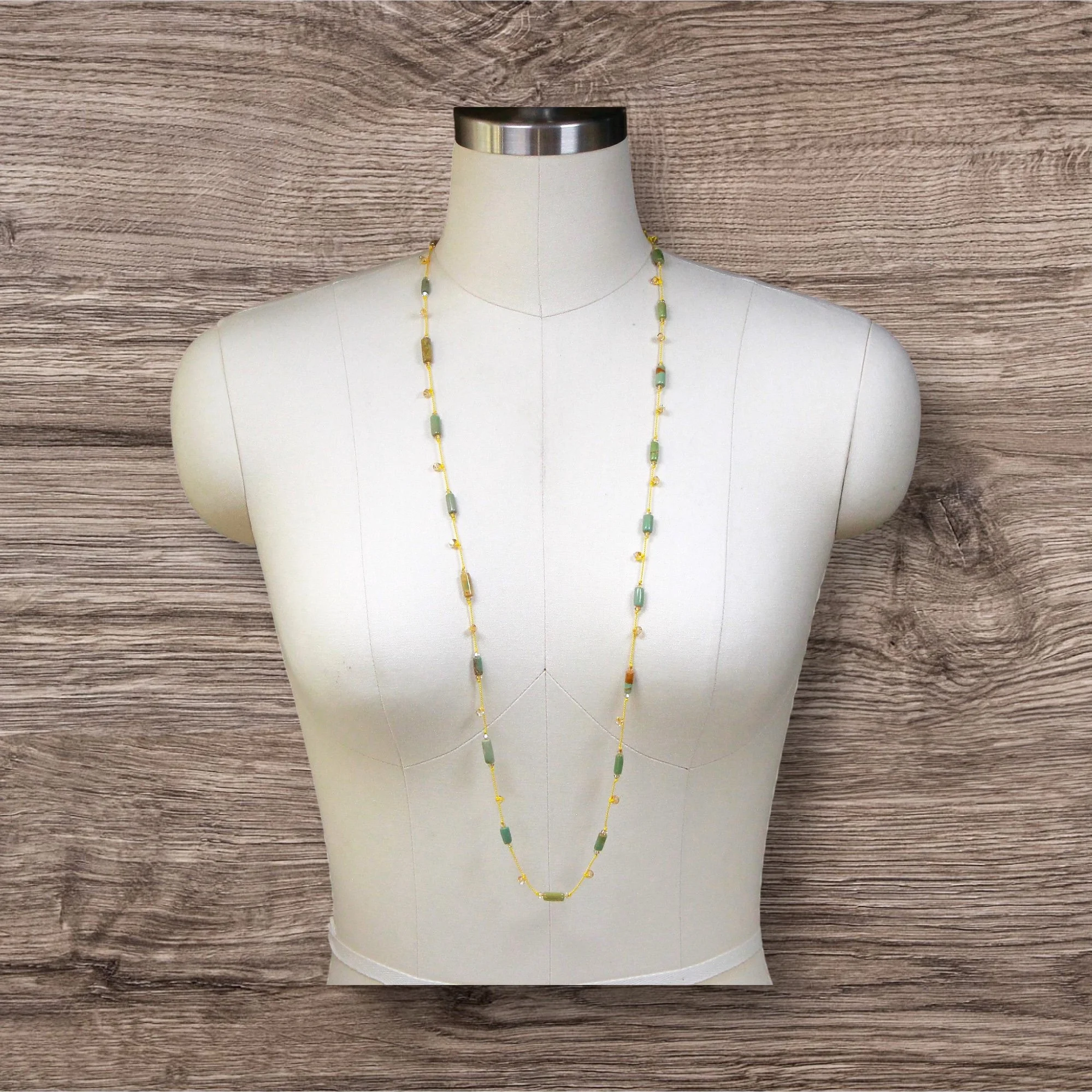 Long ~ Green Turquoise Tubes ~ Yellow Silk