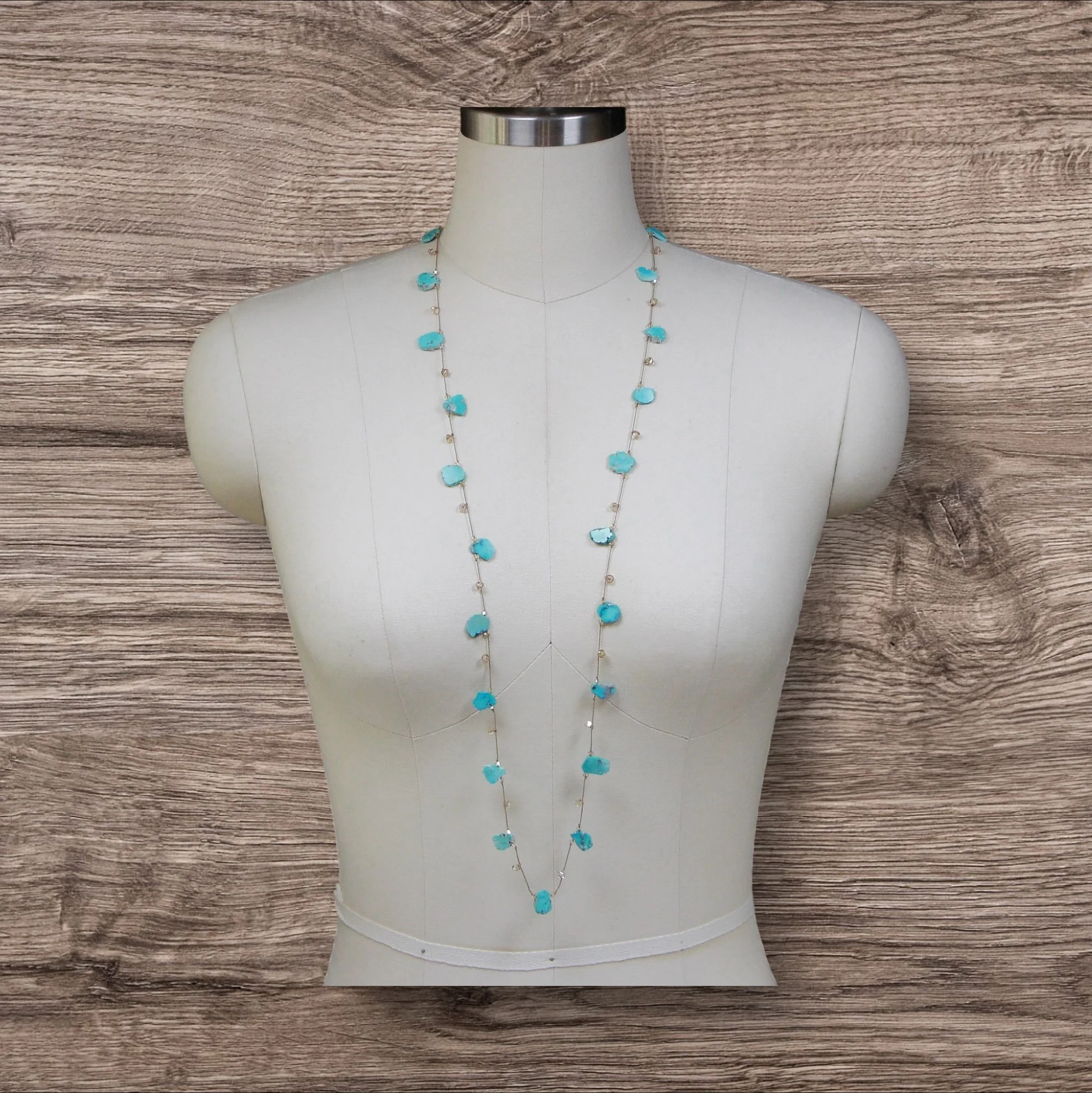 Long ~Sleeping Beauty Turquoise Slabs ~ Beige Silk