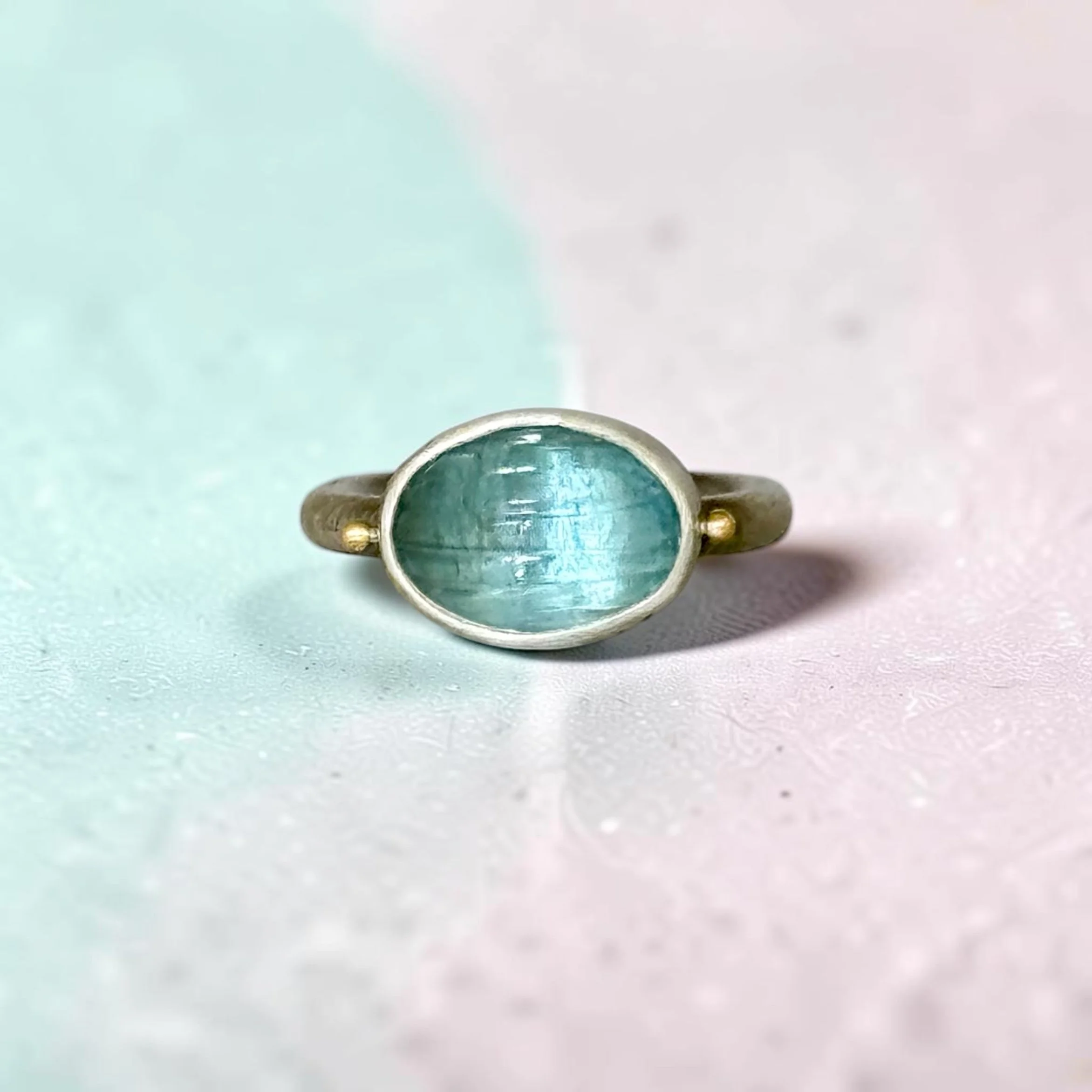 Aquamarine Ring ~ Fine Silver~ 18k Gold ~ Size 5.75