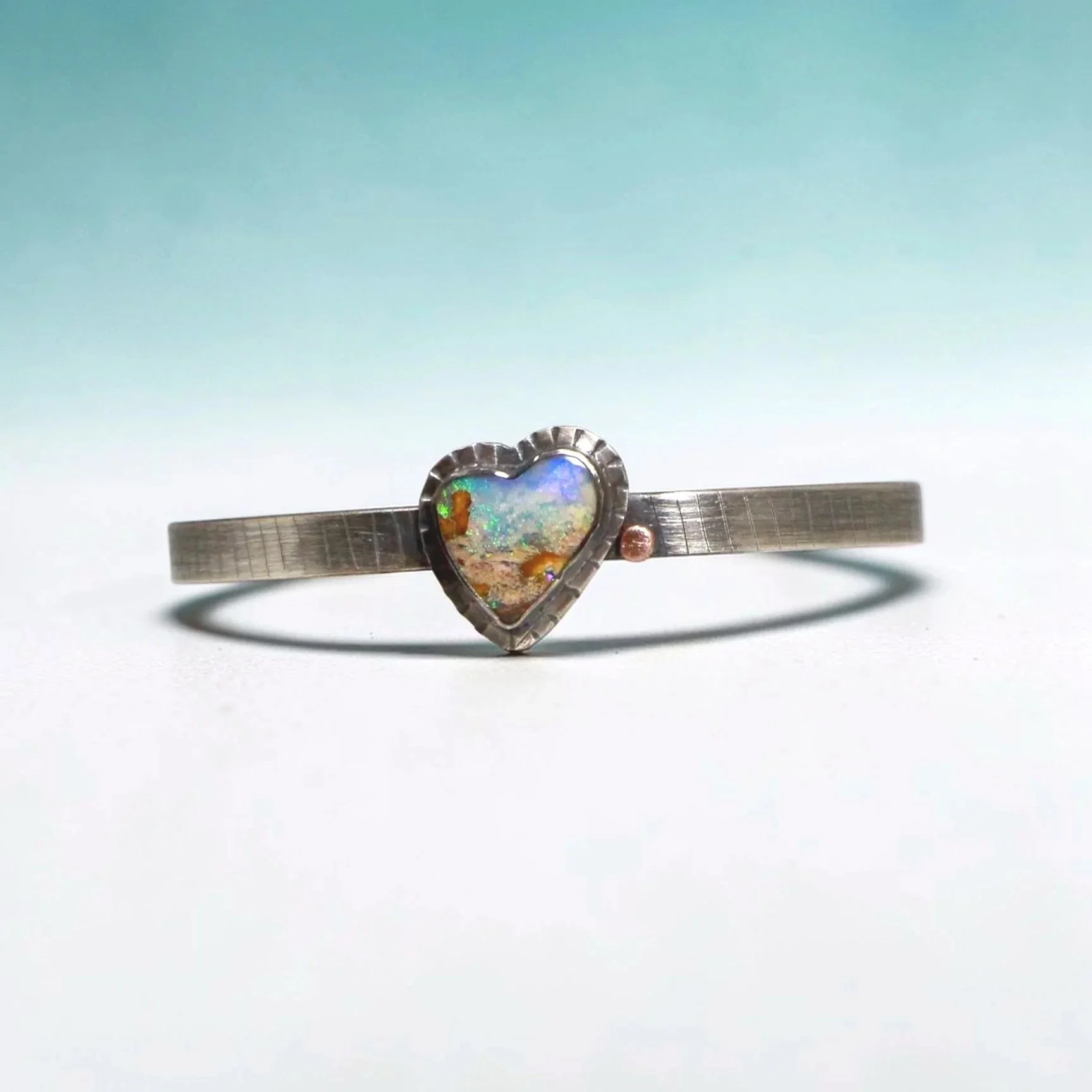 Heart Pipe Opal Cuff Bracelet ~ Fine & Sterling Silver ~ Copper