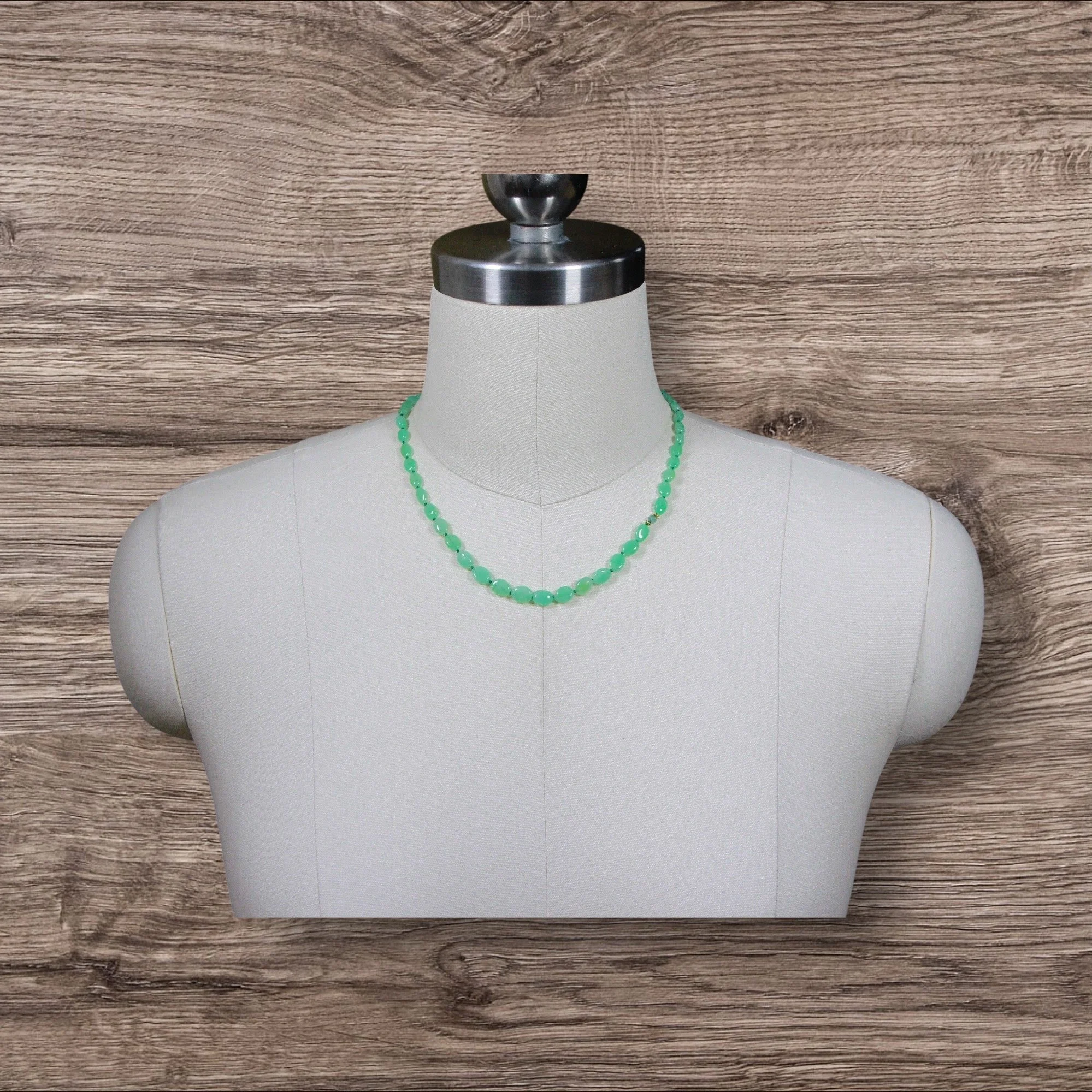 Short ~ Milky Emerald Necklace ~ 14k gold 22 gold