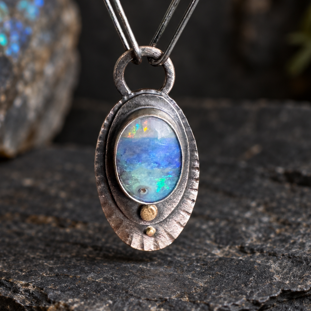Pipe Opal Burp Necklace ~ Fine & Sterling Silver ~ 14k Gold