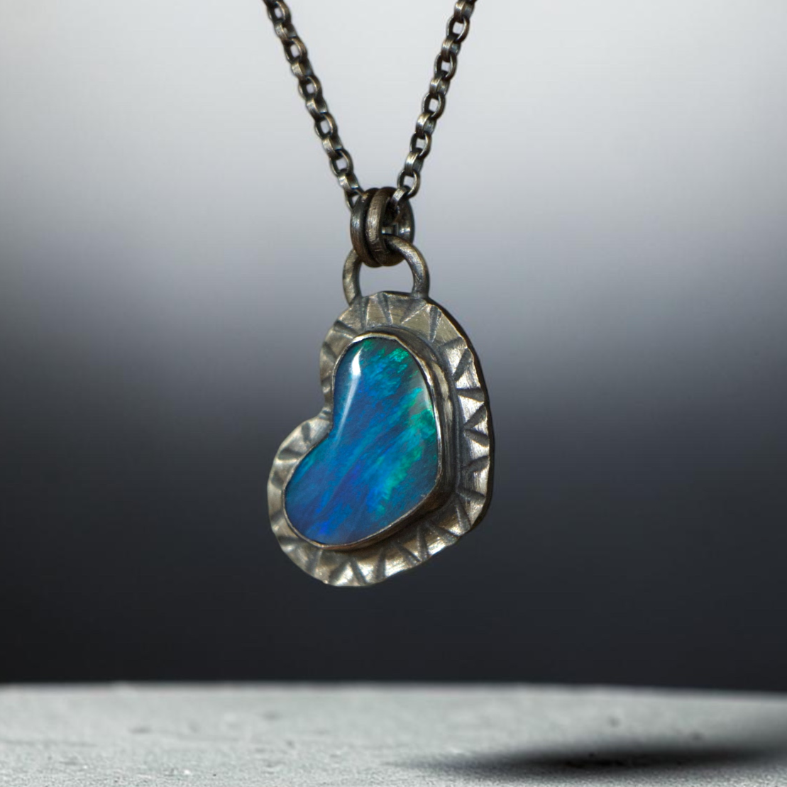 Boulder Opal Heart Necklace ~ Fine & Sterling Silver
