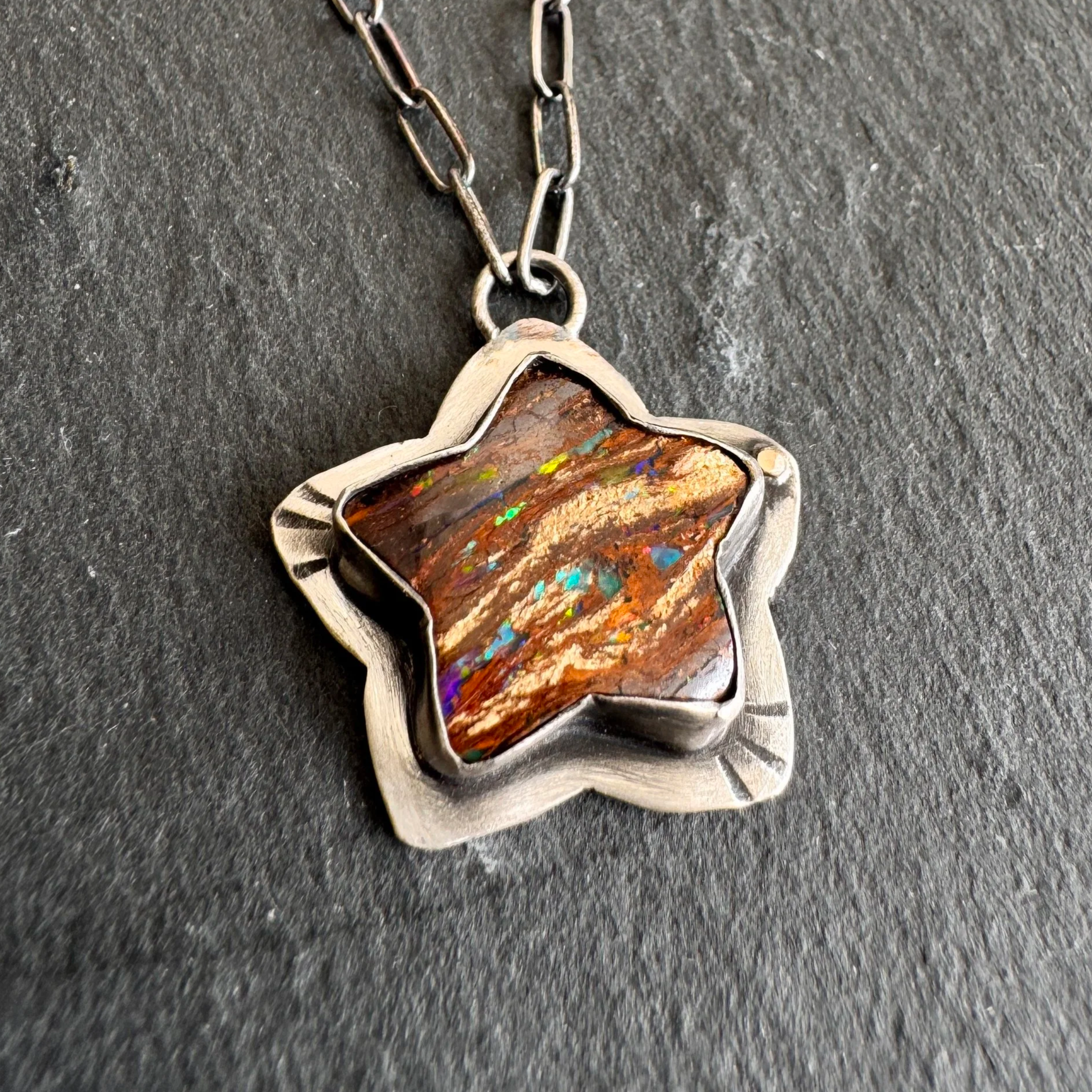 Koroit Opal Star Necklace ~ Fine & Sterling Silver ~ 10k Gold