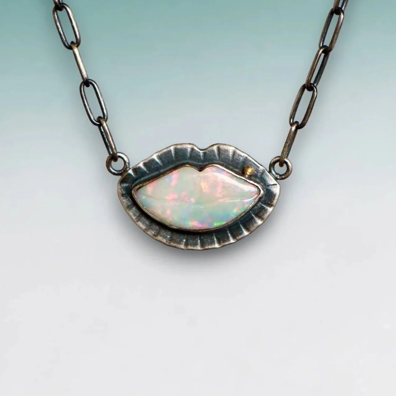Besame Mucho Necklace ~ Lightening Ridge Crystal  Opal ~ Fine & Steling Silver ~ 22k Gold