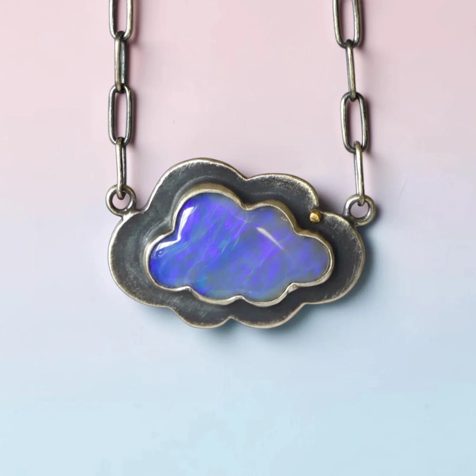 Lightening Ridge Crystal Opal Cloud Necklace ~ Fine & Sterling Silver ~ 22k Gold
