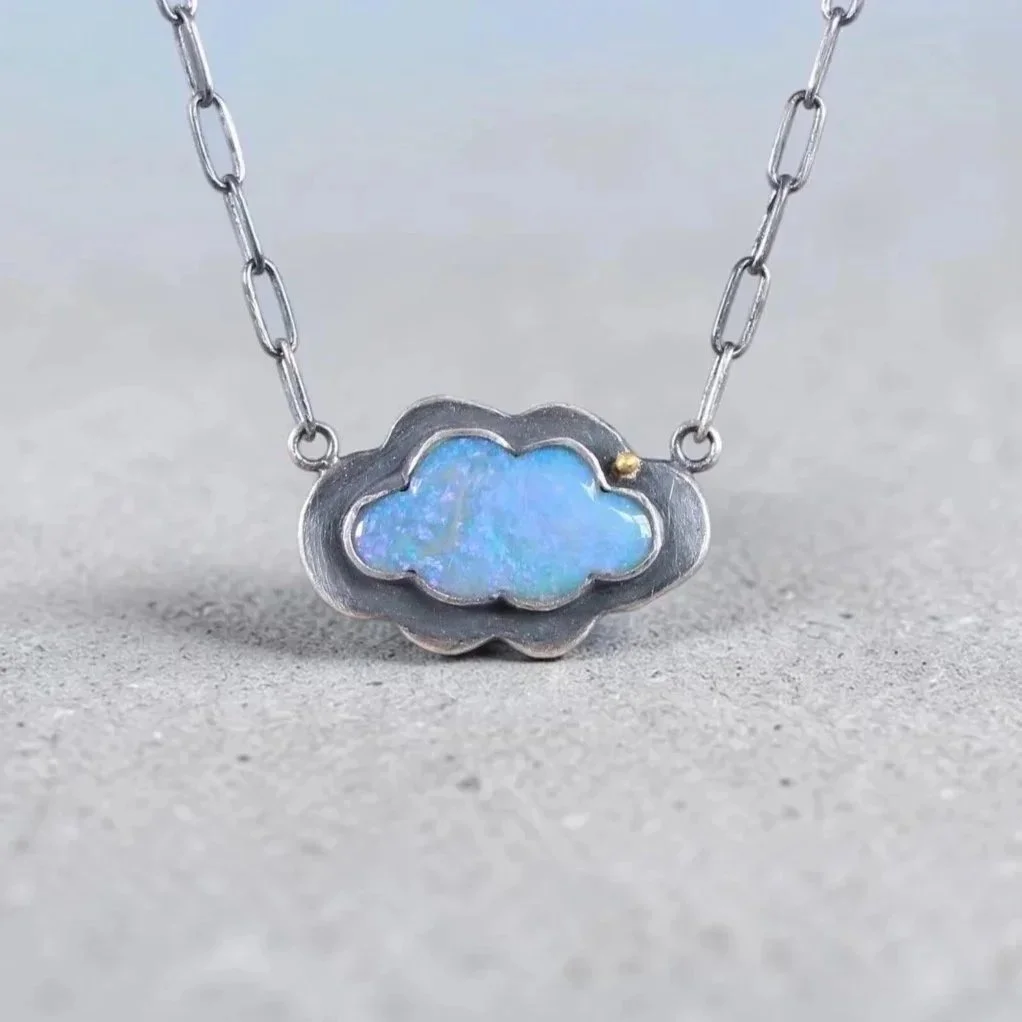 Lightening Ridge Opal Cloud Necklace ~ Fine & Sterling Silver ~ 18k Gold
