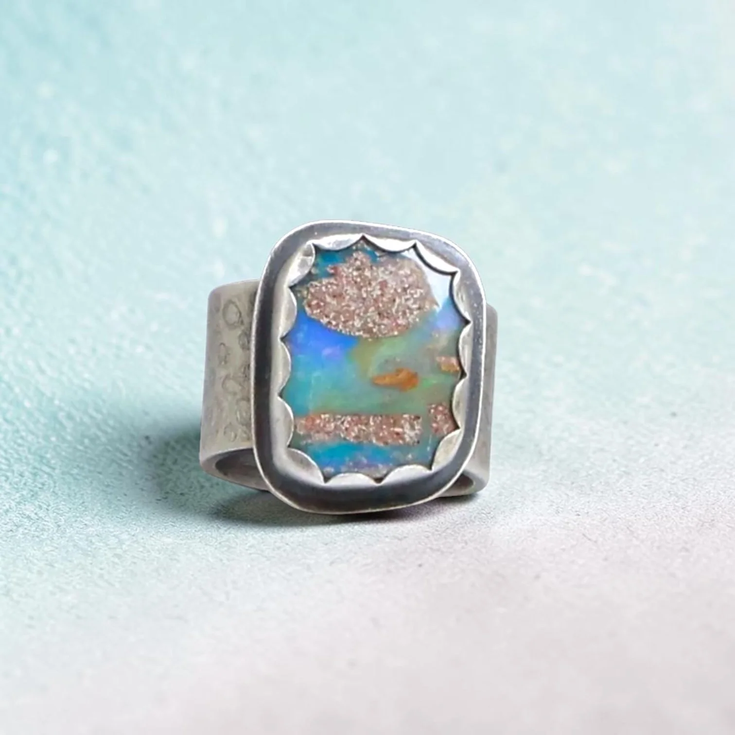 Pipe Opal Ring ~ Fine & Sterling Silver ~ 7 ~ 7.5