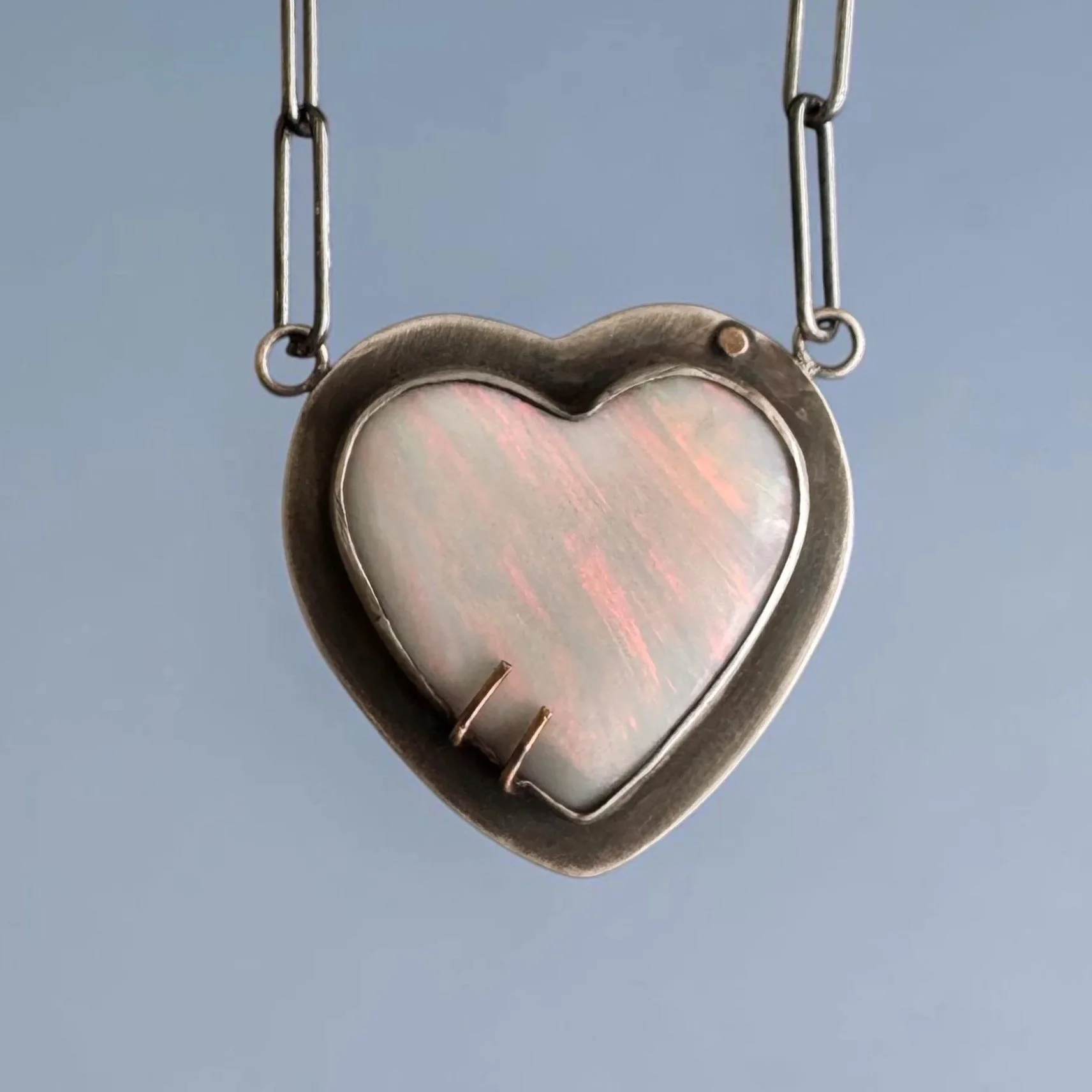 Large Boulder Opal Heart Necklace~ Fine & Sterling Silver ~ 14k Gold