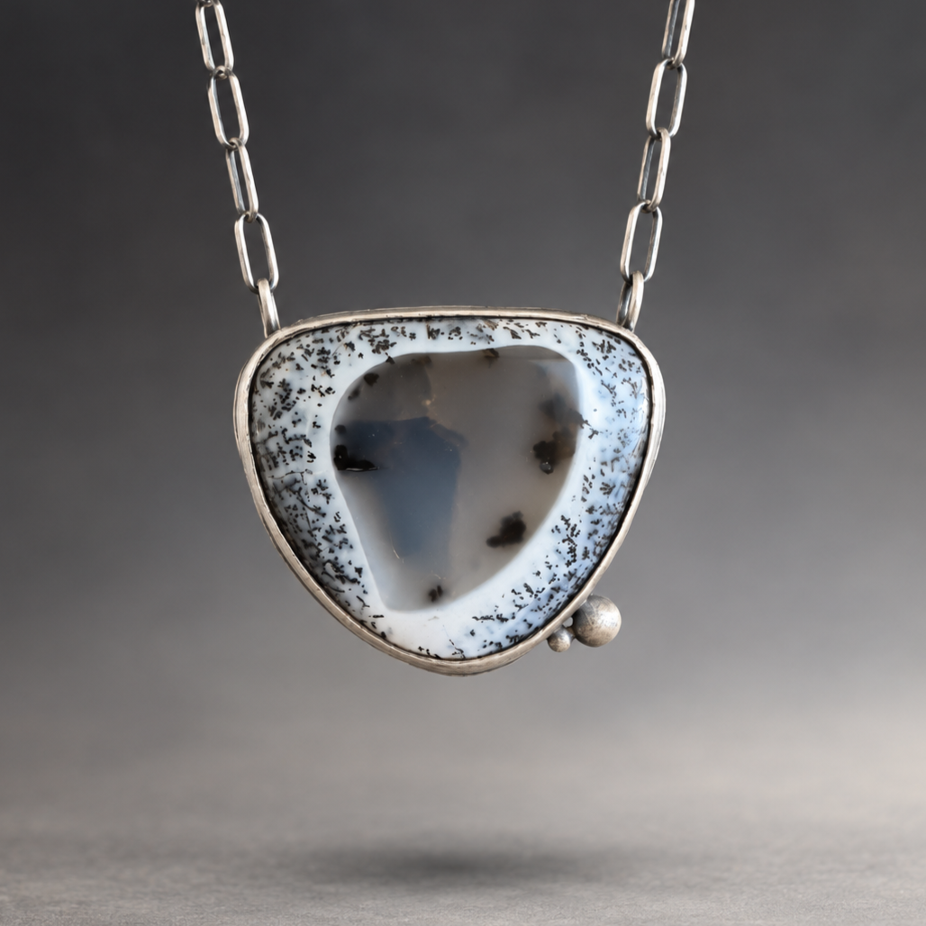 Dendritic Agate Open Back Necklace ~ Fine & Sterling Silver