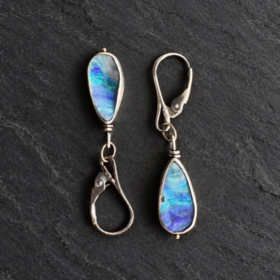 Boulder Opal Earrings ~ Fine & Sterling Silver ~ 18k Gold