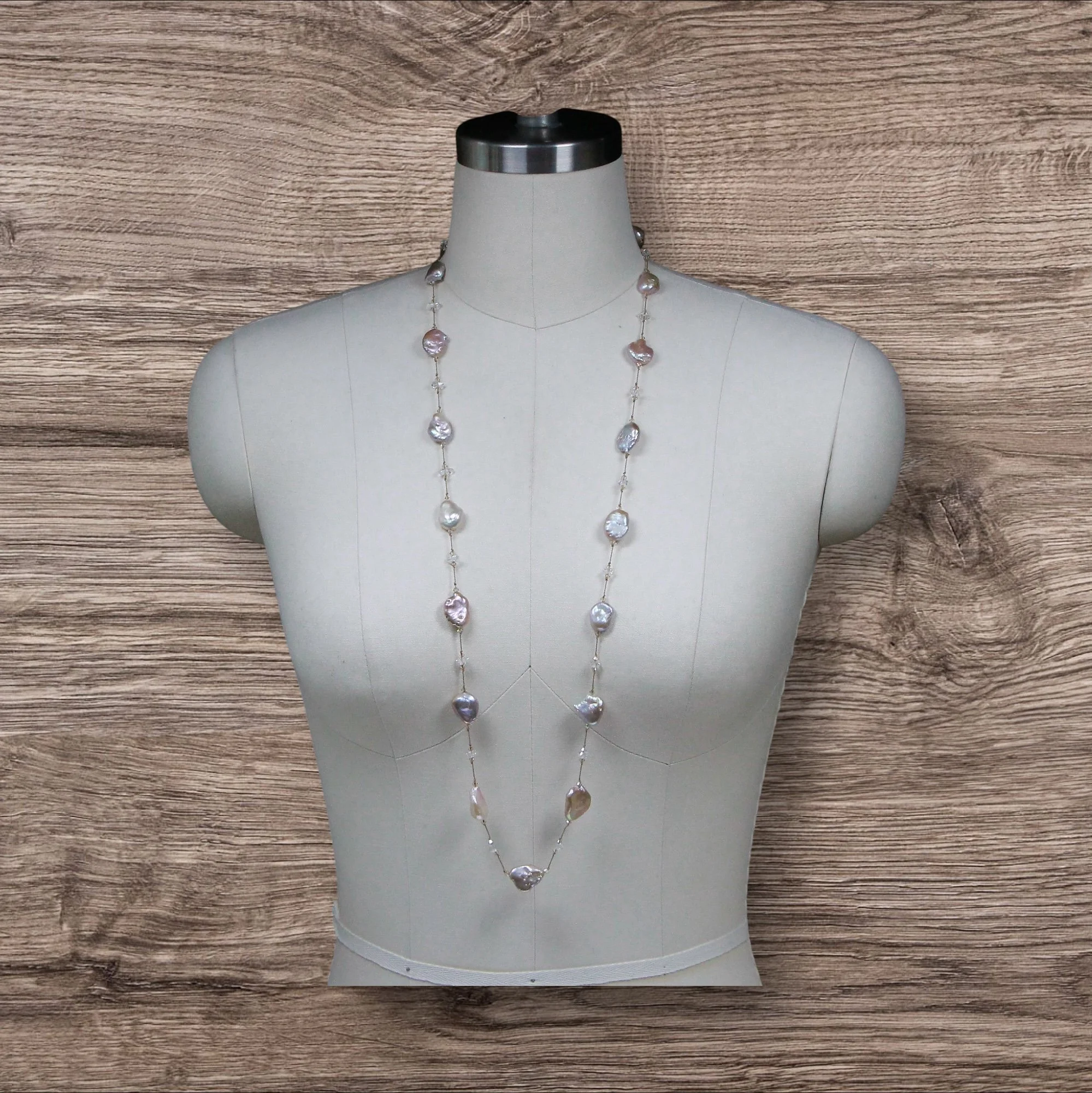 Long ~ Herkimer Diamond ~ Pink Baroque Pearls