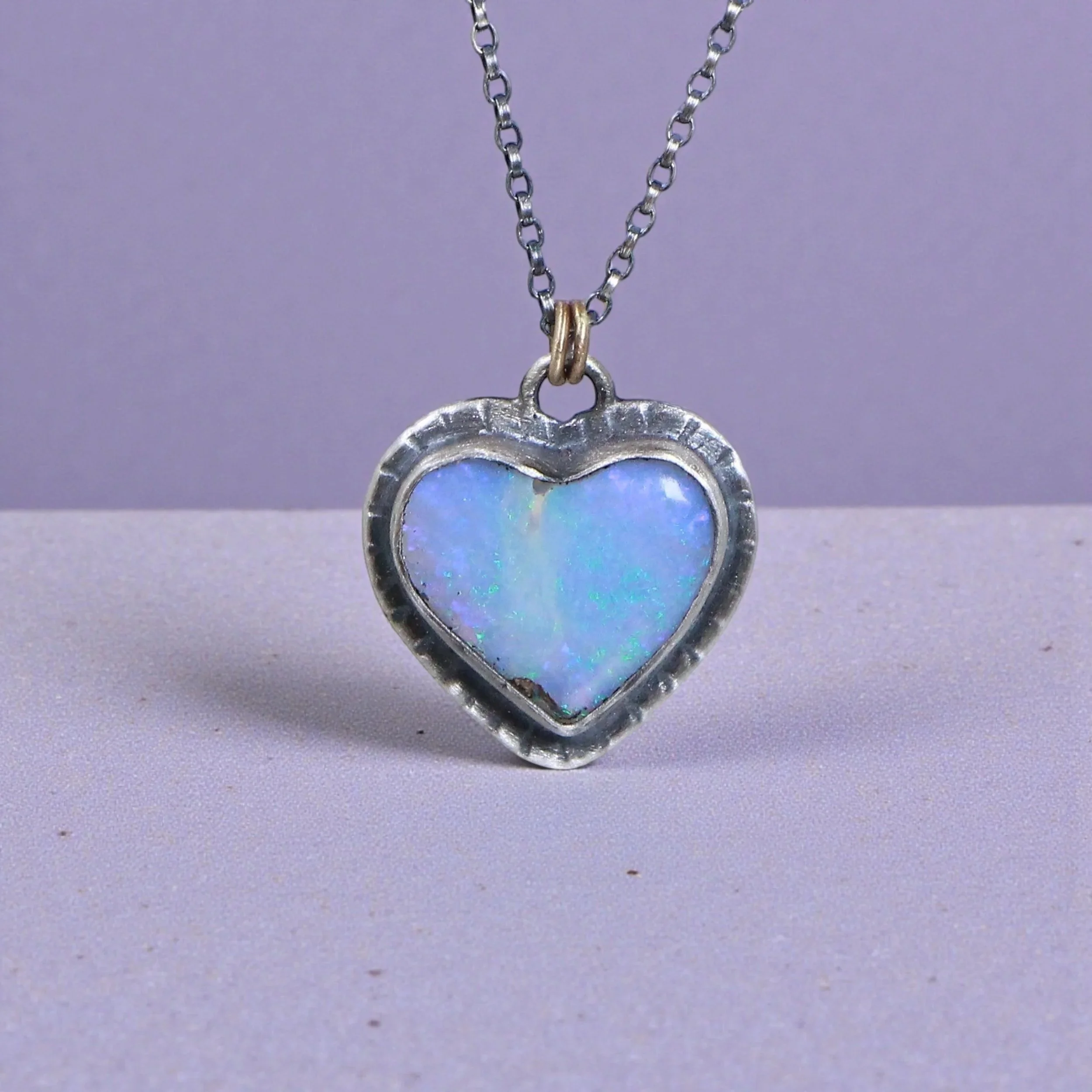 Petite Pipe Opal Heart Necklace ~ Fine & Sterling Silver ~ 14k Gold
