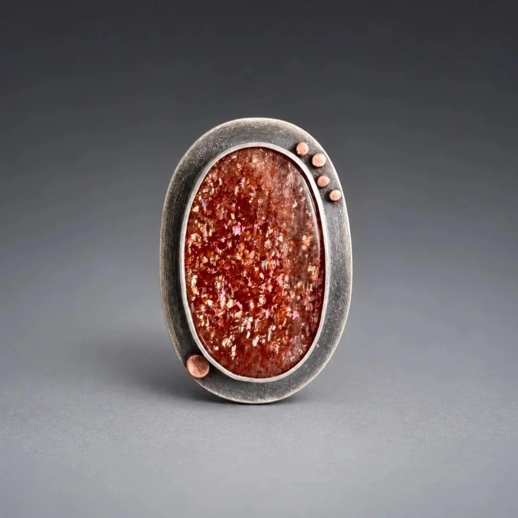 Confetti Sunstone Ring ~ Fine & Sterling Silver ~ Copper ~ 6.75