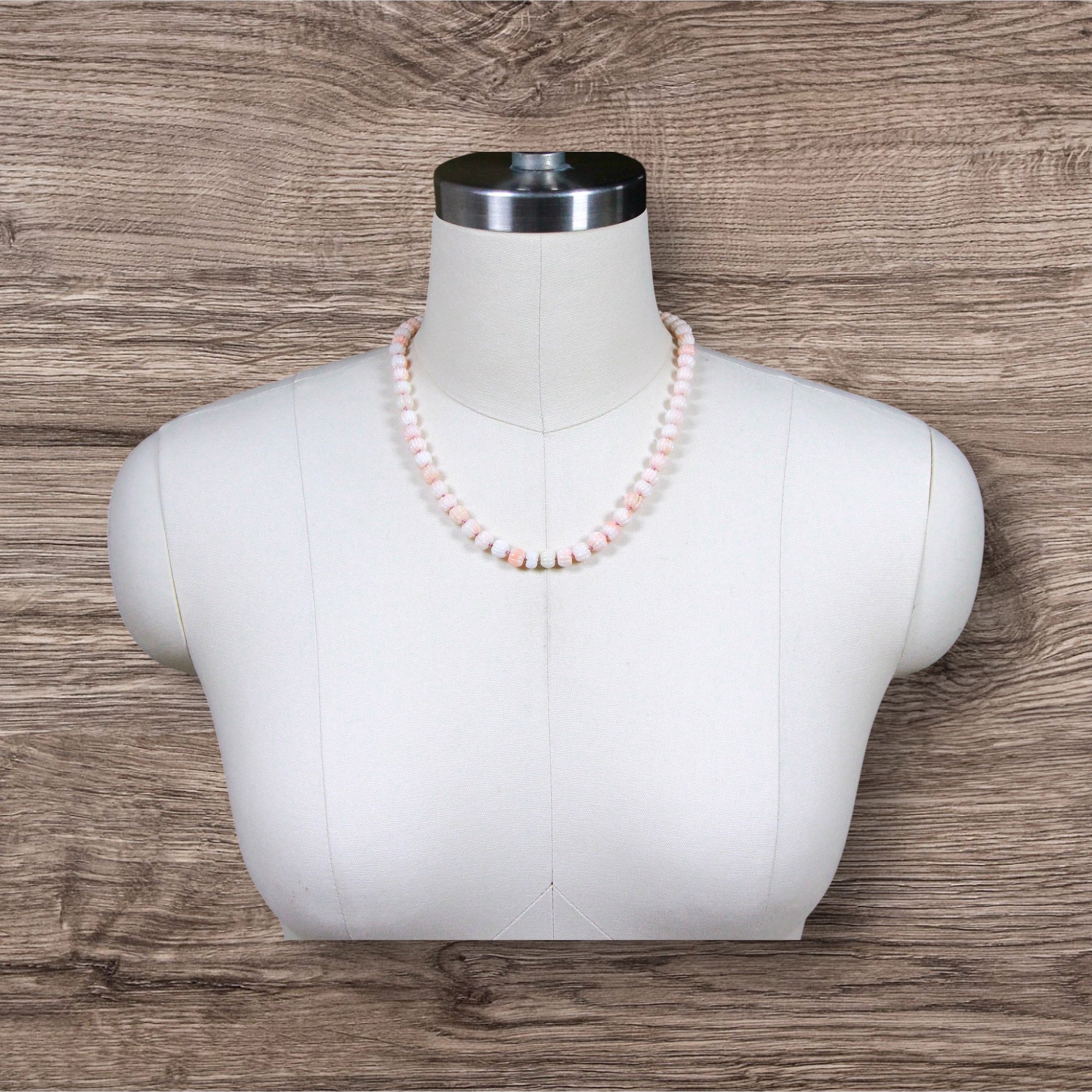 Angel Skin Coral Carved Melons 18k Gold Necklace