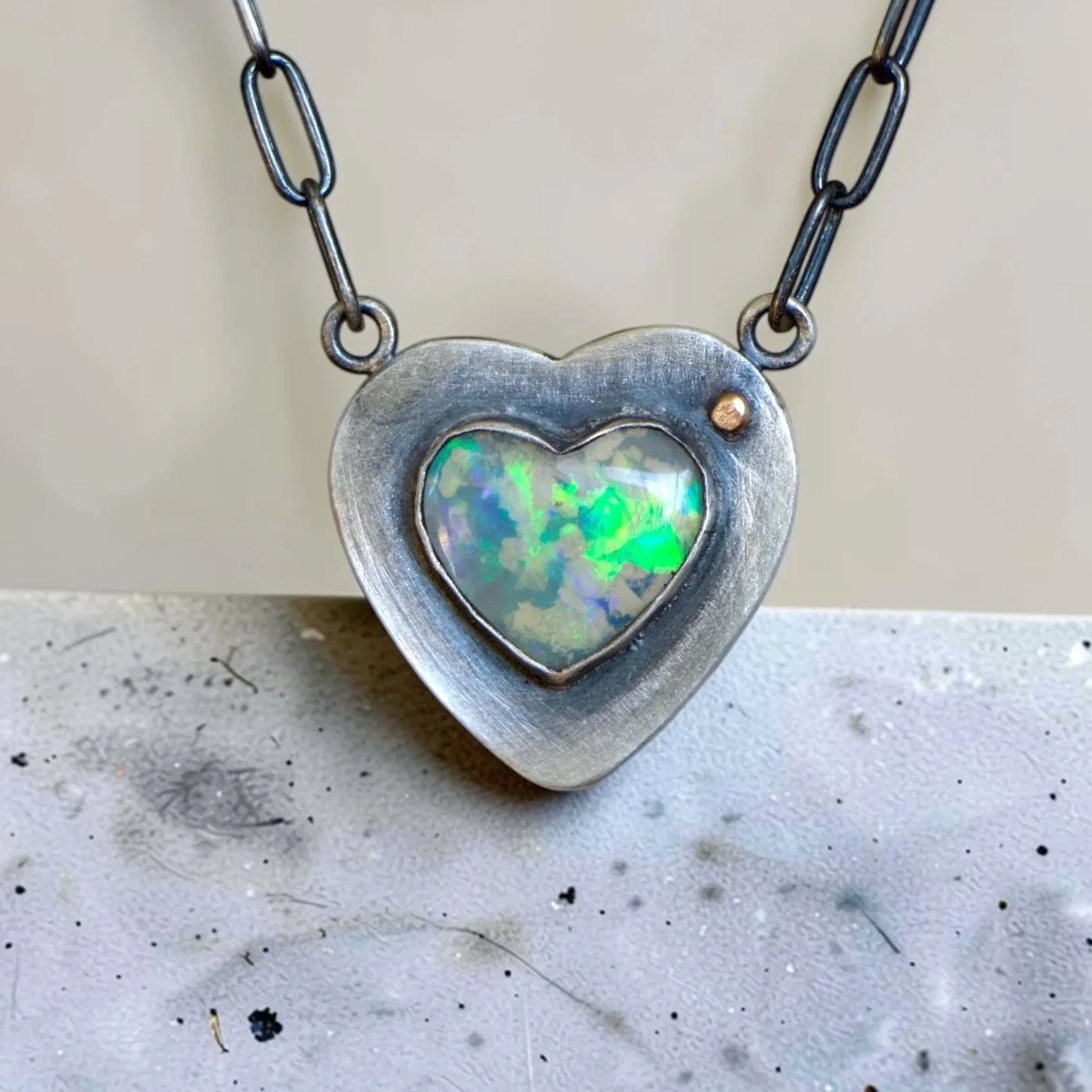 Boulder Opal Heart Necklace ~ Fine & Sterling Silver ~ 10k Gold
