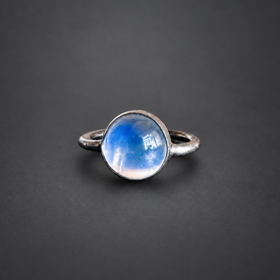 Ceylon Rainbow Moonstone Ring ~ Fine Silver ~ 6.75