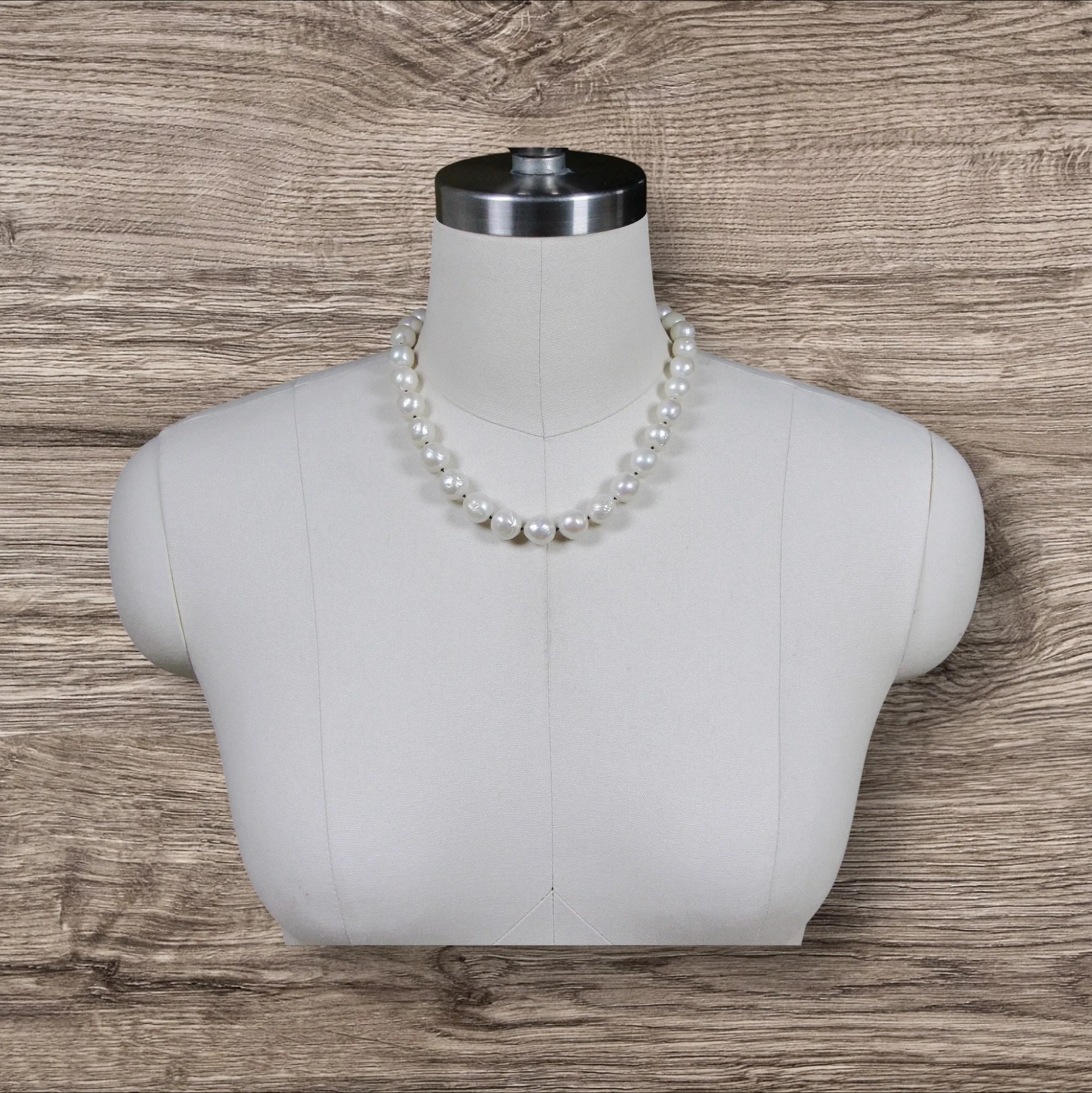 Short ~ Large Freshwater Pearls ~ Black Silk