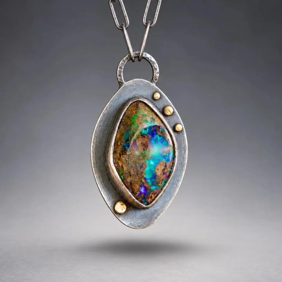 Wood Replacement Opal Necklace ~ Fine & Sterling Silver ~ 18k Gold