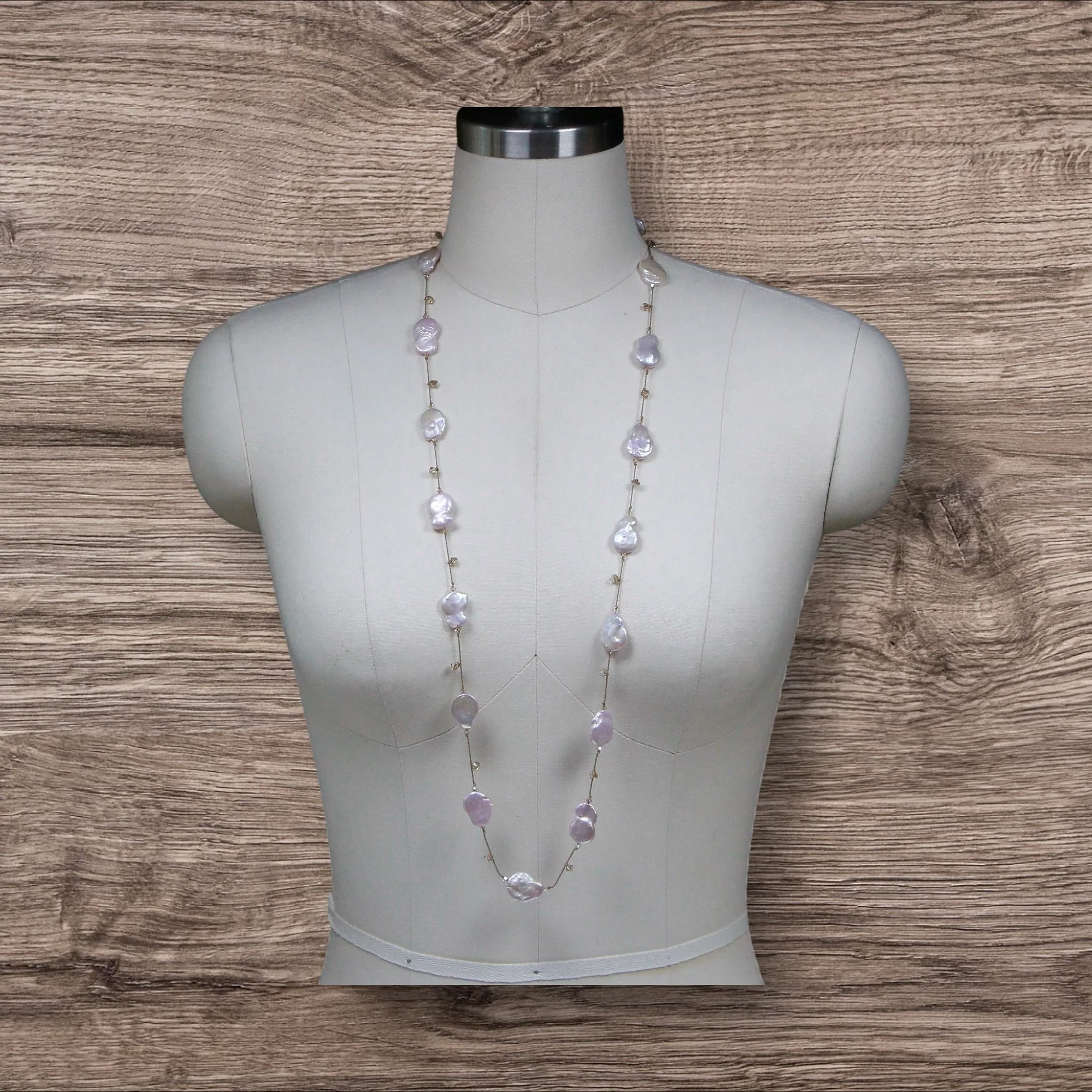 Long ~ Pink Flat Baroque Pearls on Silk