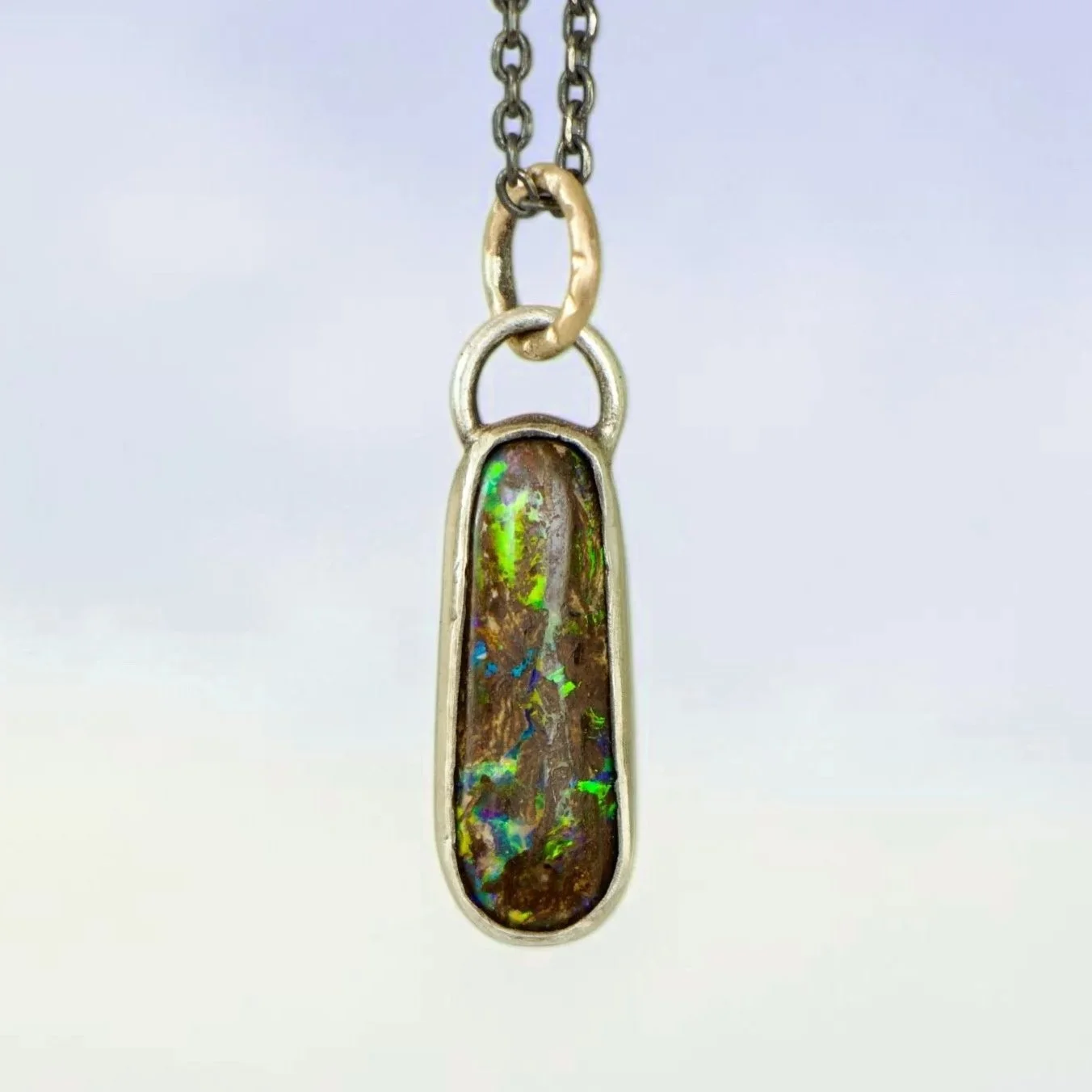Double Sided Koroit Opal ~ Fine & Sterling Silver ~ 14k Gold Filled ~ Extendable Chain