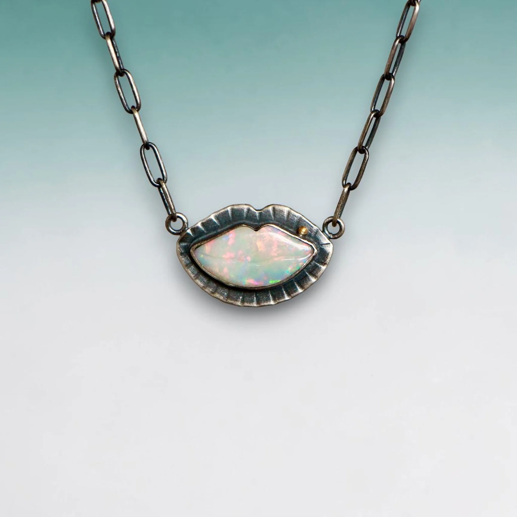 Besame Mucho Necklace ~ Lightening Ridge Crystal  Opal ~ Fine & Steling Silver ~ 22k Gold