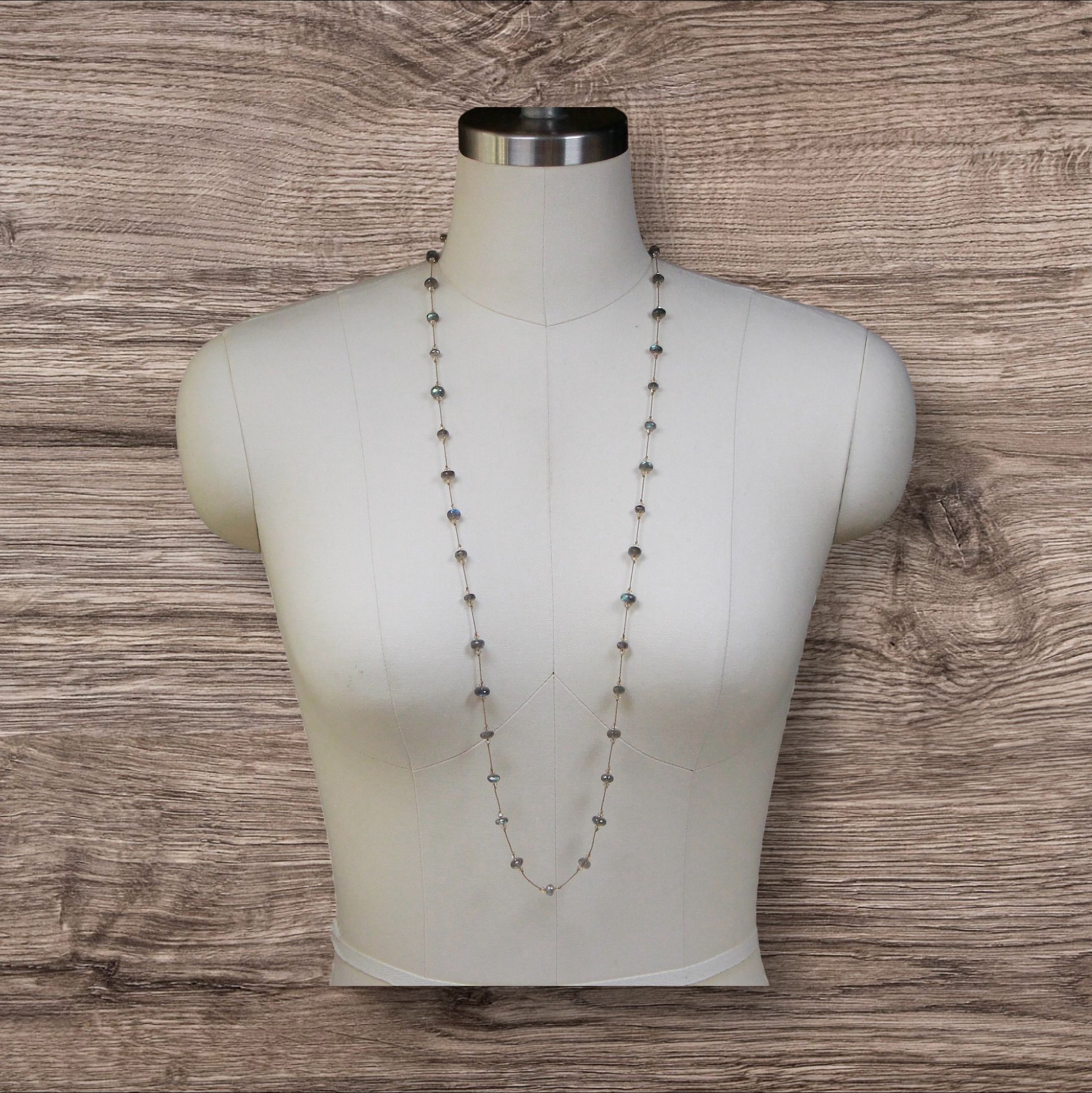 Long ~ AAA Faceted Labradorite ~ Beige Silk