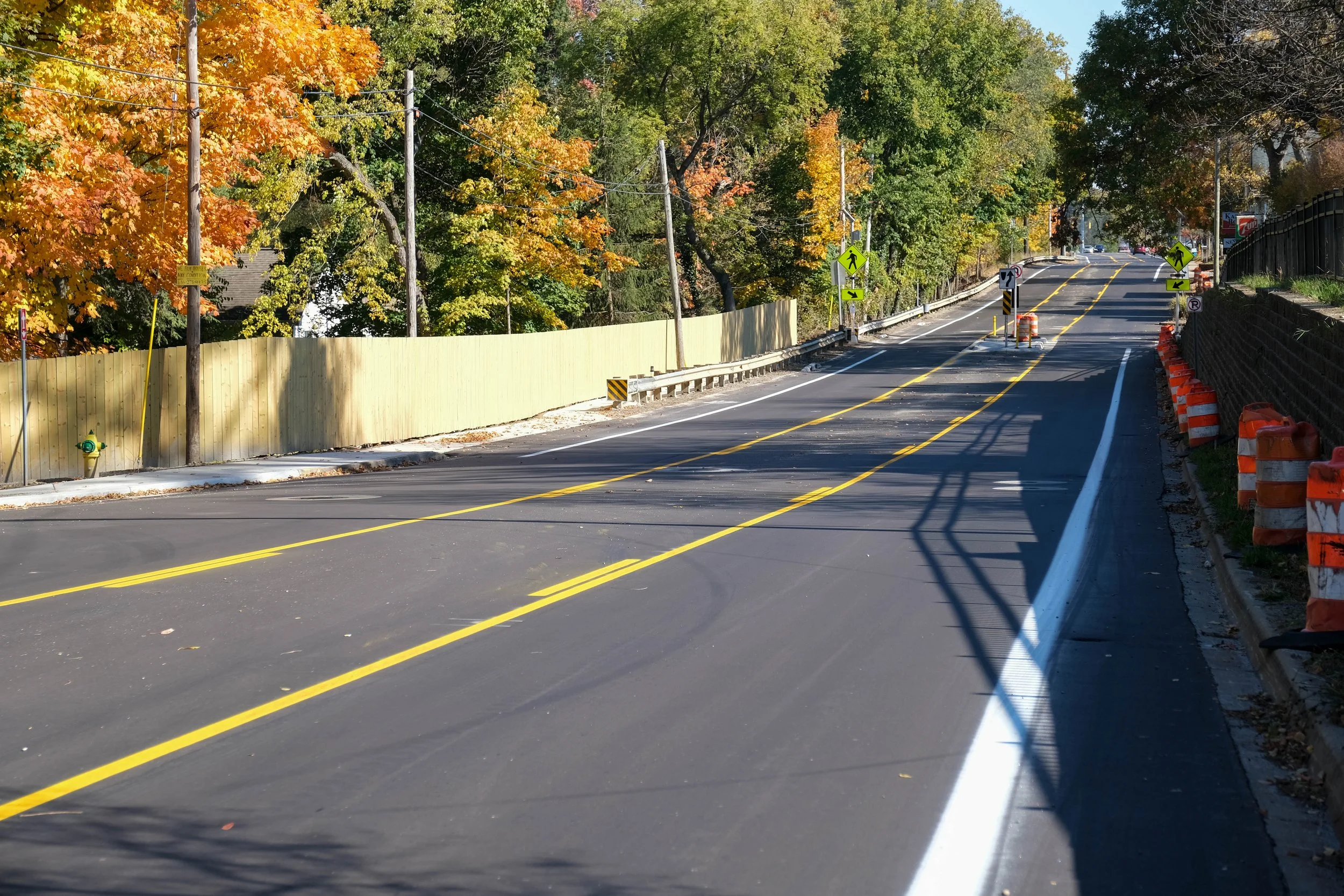 View of Parkview Avenue with new sidewalk and pedestrian island.