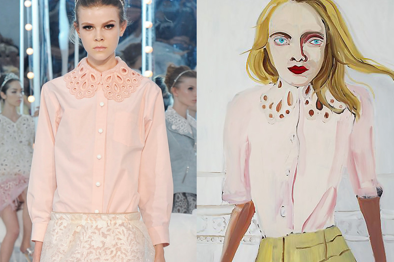 Match #325 Details at Louis Vuitton Spring 2012 | Blonde wearing a lace collar by Chantal Joffe, oil on board, 2012
