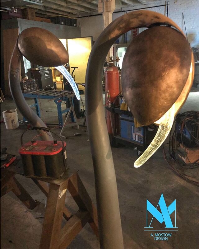 Back at the Shop with the Glass...Fabbed up some Custom Brackets to Light and Support the Glass Taproots Coming out of the Bronze Seed Pods🌱🔧🔩🌱A Few More Final Touches and They&rsquo;re Ready to Meet Everybody this Saturday!!! #metal #glass #bron