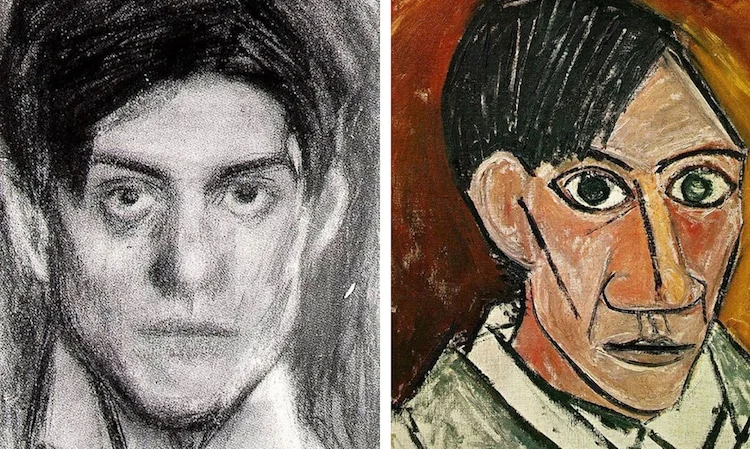 https://mymodernmet.com/pablo-picasso-self-portraits/ Sjálfsmynd Picasso 18 ára (v) og 25 ára (h).