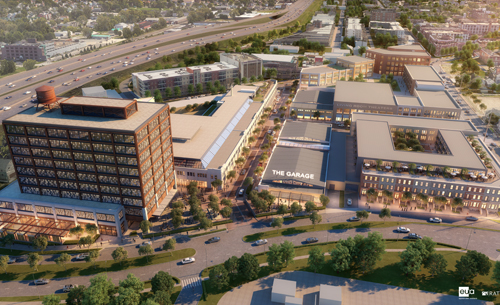 A view of the project looking south, with 10th Street in the foreground