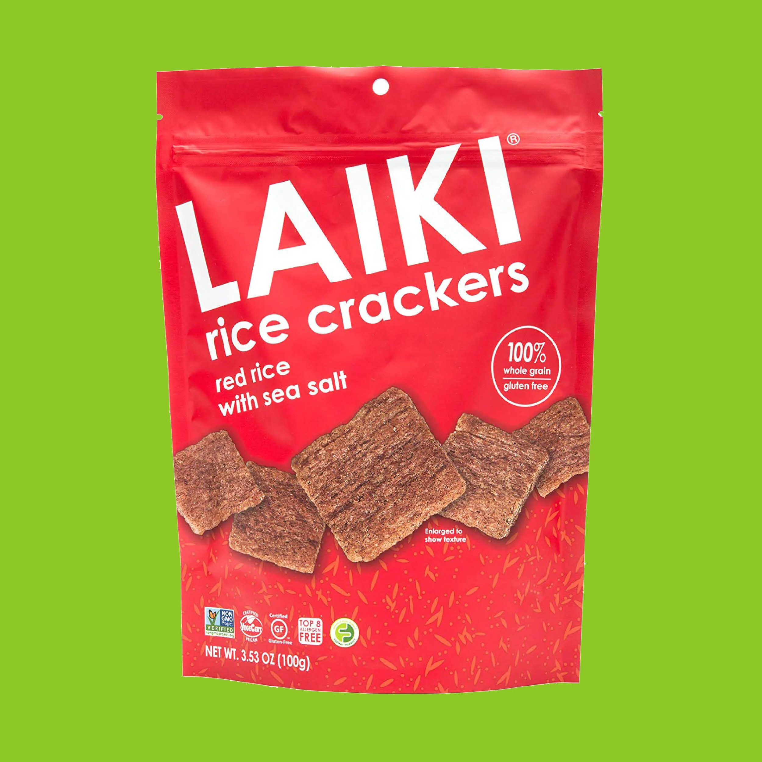 Laiki® Rice Crackers were born from a collective want: a worry-free snack made from simple ingredients that was full of flavor and packed a satisfying crunch. The secret to Laiki’s taste is black and red rice from Thailand. Black and red rices pack more nutrients and flavor than white or brown rice. All the flavor in every crunchy bite comes from the wholegrain rice itself.