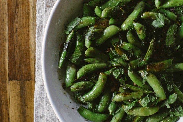 Charred Snap Peas with Mint and Lemon