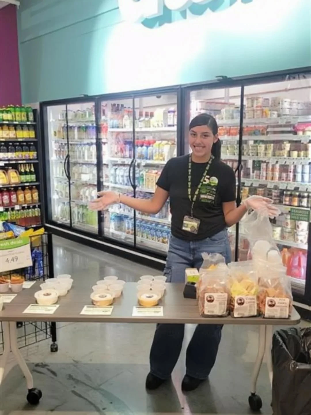 Stop by our KCK store and sample #local @moshummus today with Valeria! Their hummus, tzaziki and pita chips make a perfect #gameday app.